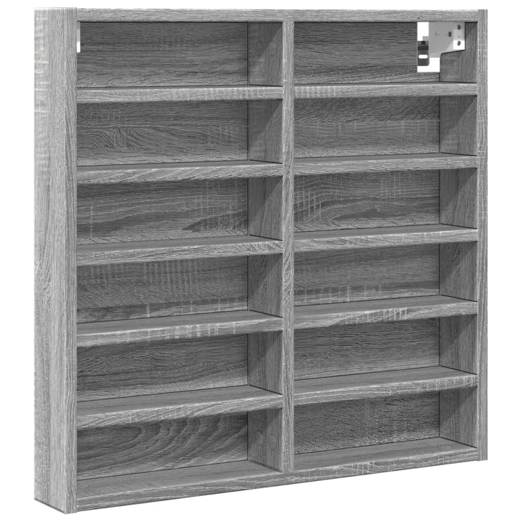 furnicato Vitrine Vitrinenschrank Grau Sonoma 60x8,5x58 cm Holzwerkstoff (1-St) Stabiler Hängeschrank mit 12 Ablagen für Wohnzimmer oder Flur