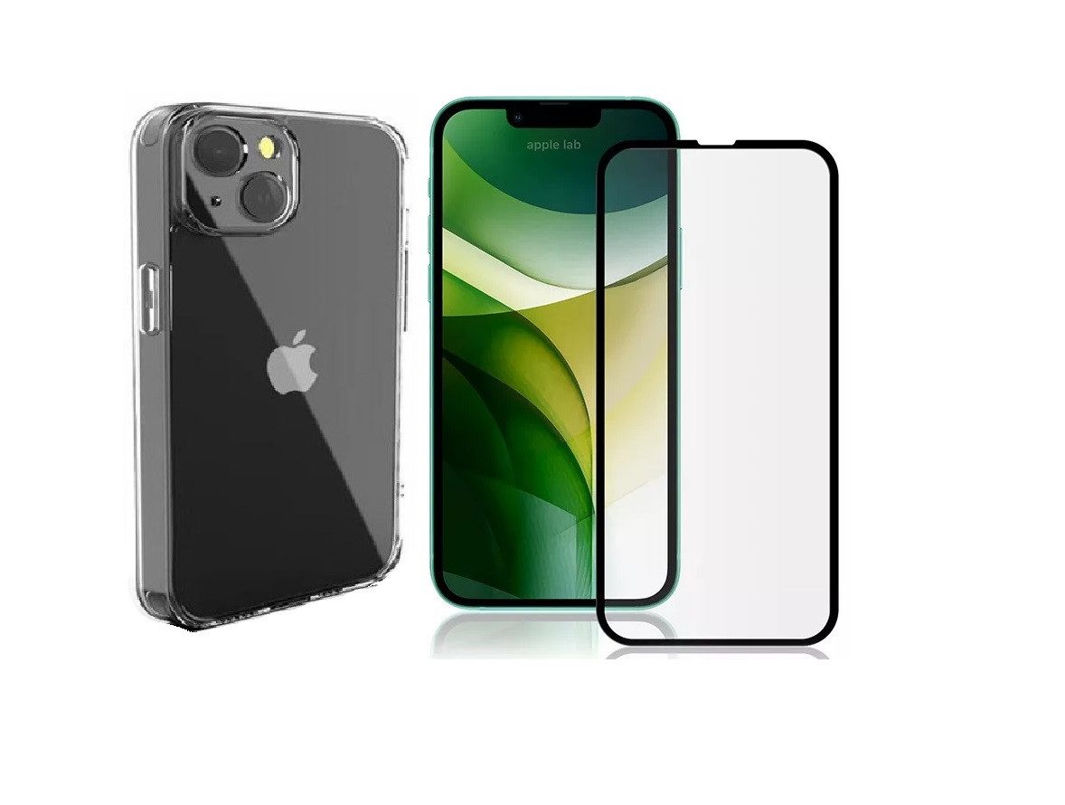 OLi Handyhülle Silikon für iPhone 13 Mini mit Komplet deckendes Displayschutzglas 5,4 Zoll, Panzer Glas von Rand bis zum Rand / Transparente TPU Silikon