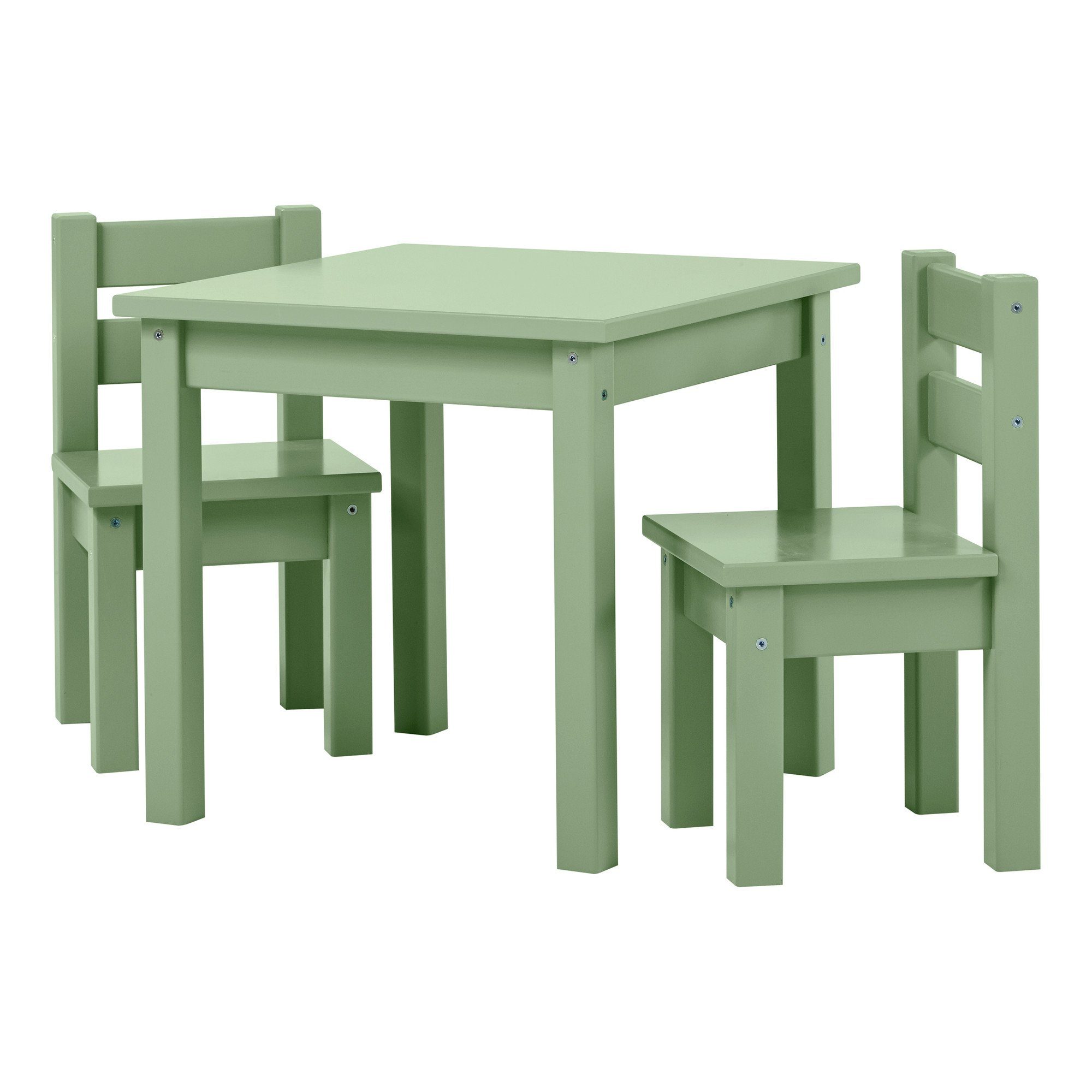 Hoppekids Kindersitzgruppe Mads & Kiefer Tisch Stühlen Grün massiv mit 2 MDF