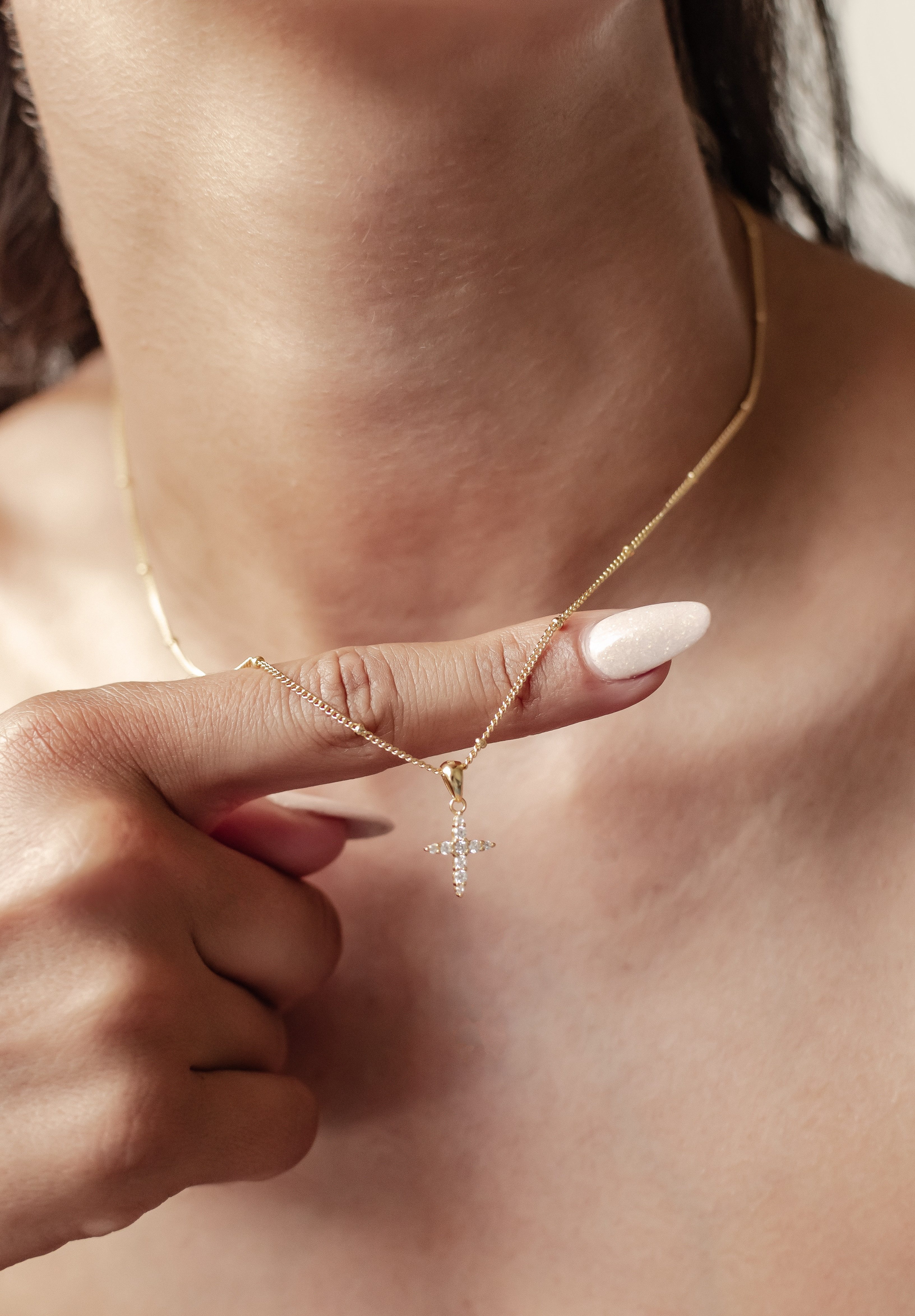Hey Happiness Kreuzkette Silber 925 mit Zirkonia, 18K Vergoldet, Damen Silber Erbskette mit Kreuz Anhänger, Geschenk Idee