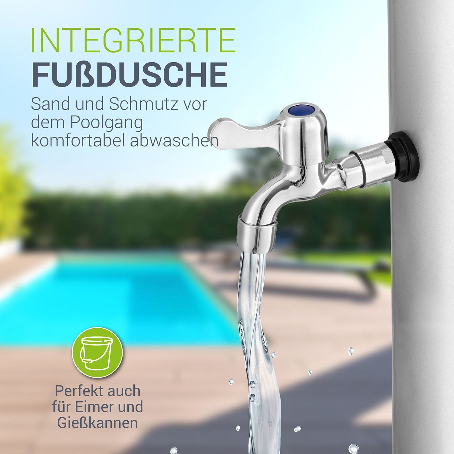 Juskys Solardusche Victoria, 40 L, schwenkbarer Duschkopf, stufenlose bis 60 °C, plus Fußdusche