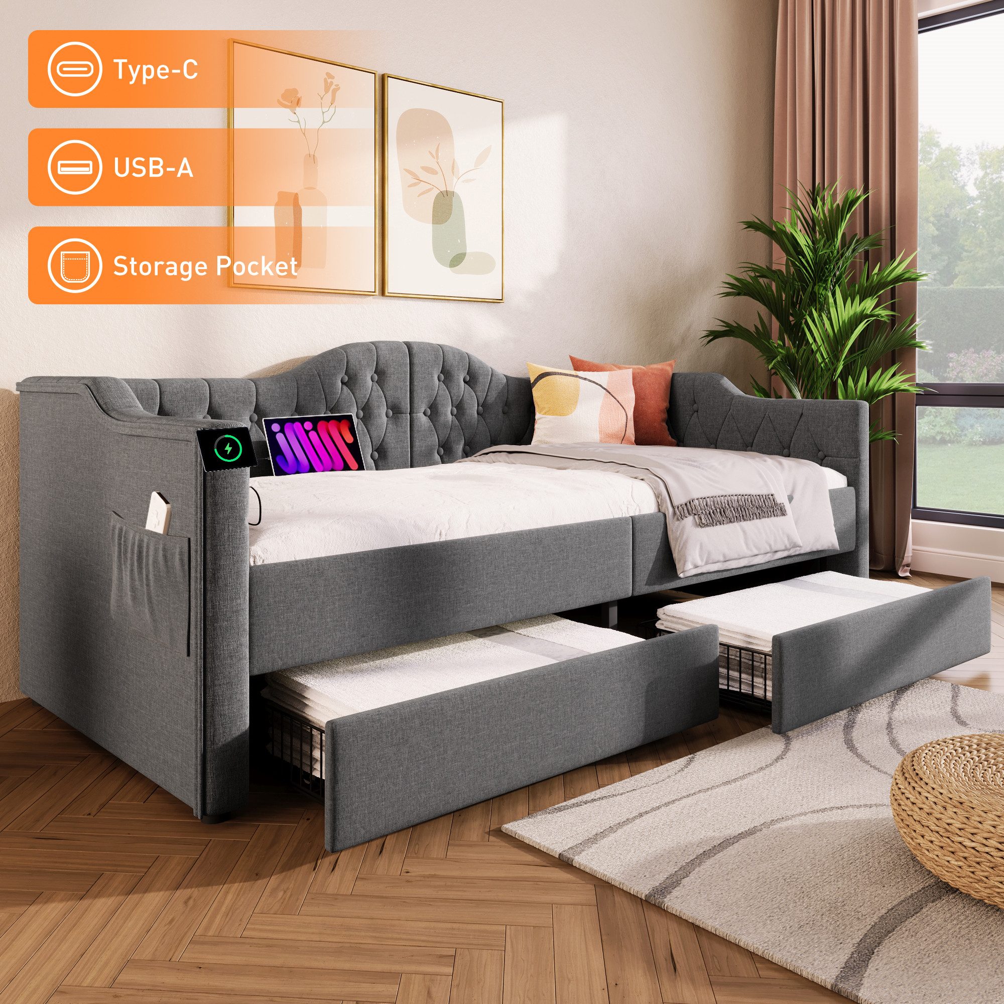 Flieks Daybett, Polsterbett Tagesbett 90x200cm mit günstig online kaufen