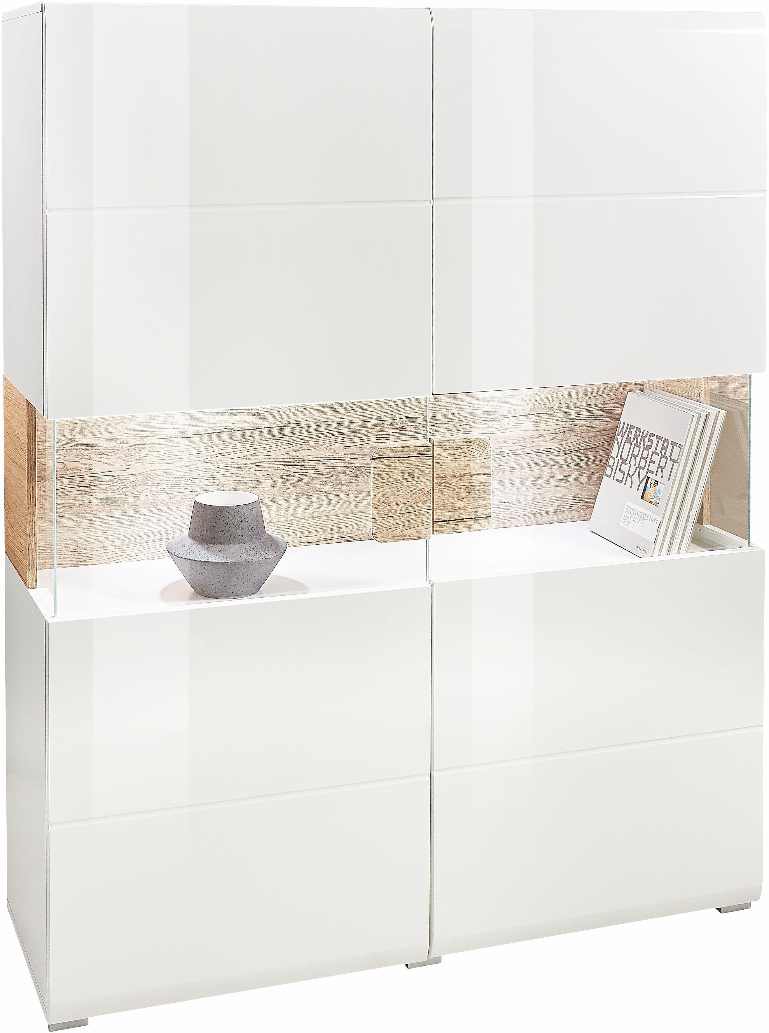 OTTO home Highboard Toledo,Breite 121,5 cm, trendige Hochkommode mit 2 Türen, Hochschrank mit Glas-Partien,stylische Hochglanzfronten