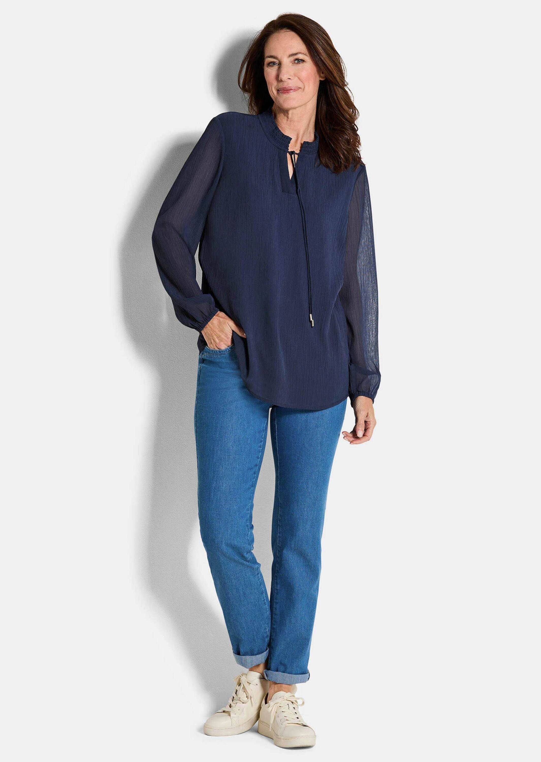 GOLDNER Chiffonbluse Elegante Jersey-Bluse mit Rundhals Viskosebluse mit Ru günstig online kaufen