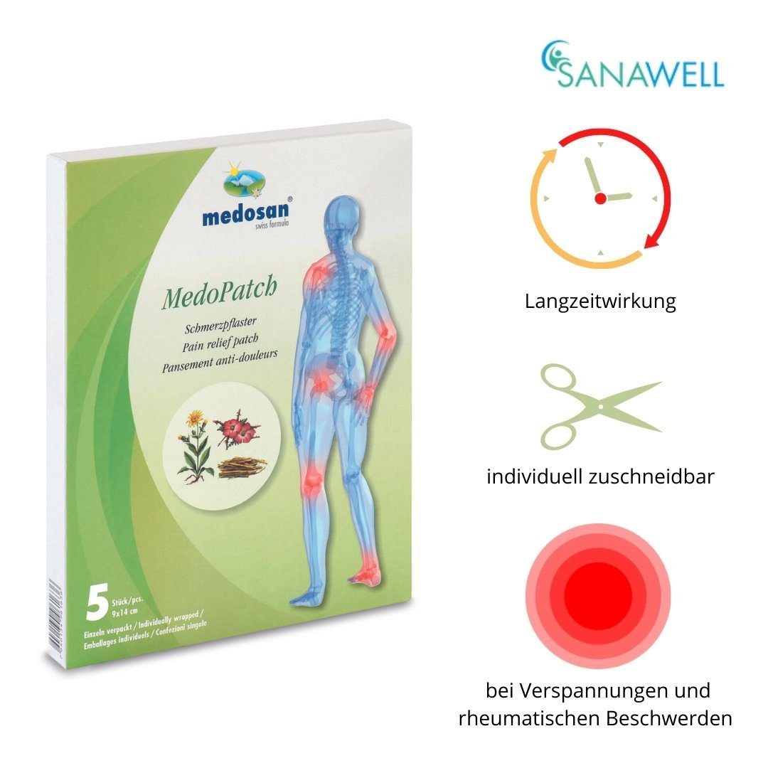 Medosan Wärmepflaster Medopatch Schmerzpflaster, 5er Spar-Pack, schmerzlindernde Pflaster mit natürlichen Wirkstoffen