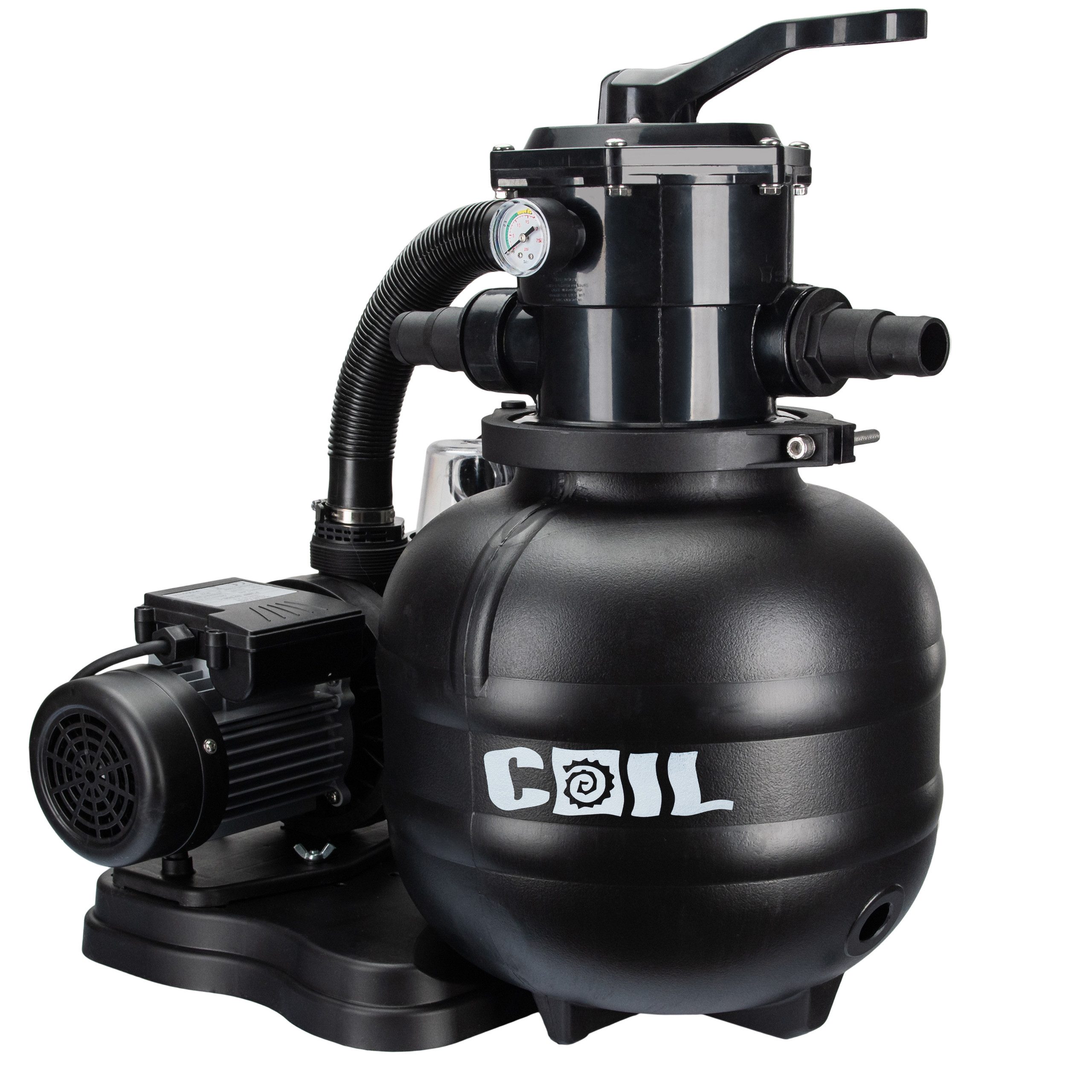 COIL Pool-Filterpumpe Sandpumpe,Sandfilter für schwimmbäder, Filterpumpe, (Pumpenleistung: 6000/7000/10000/19000 l/h), Sandbehälter: 20/33/75 kg, 1,5 bar, 7-Wege-Ventil mit Manometer