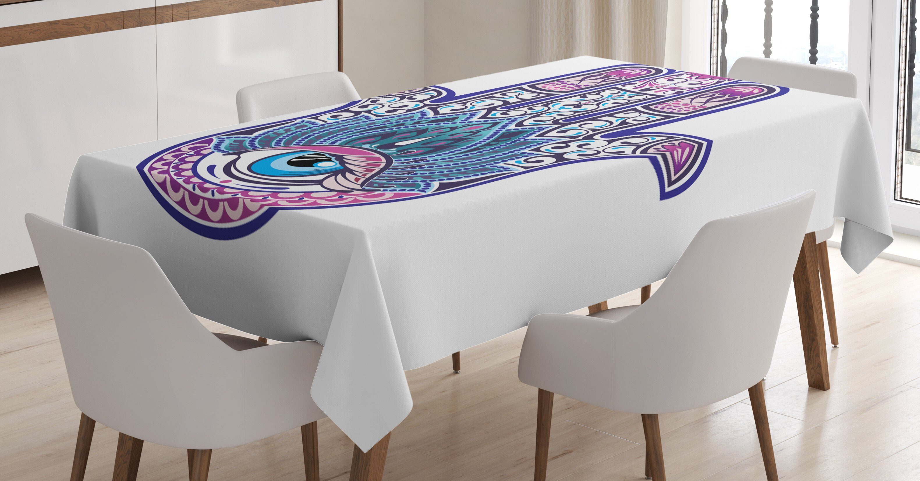 Abakuhaus Tischdecke Farbfest Waschbar Für den Außen Bereich geeignet Klare Farben, Evil Eye Alles sehende Auge Lotus-Motiv