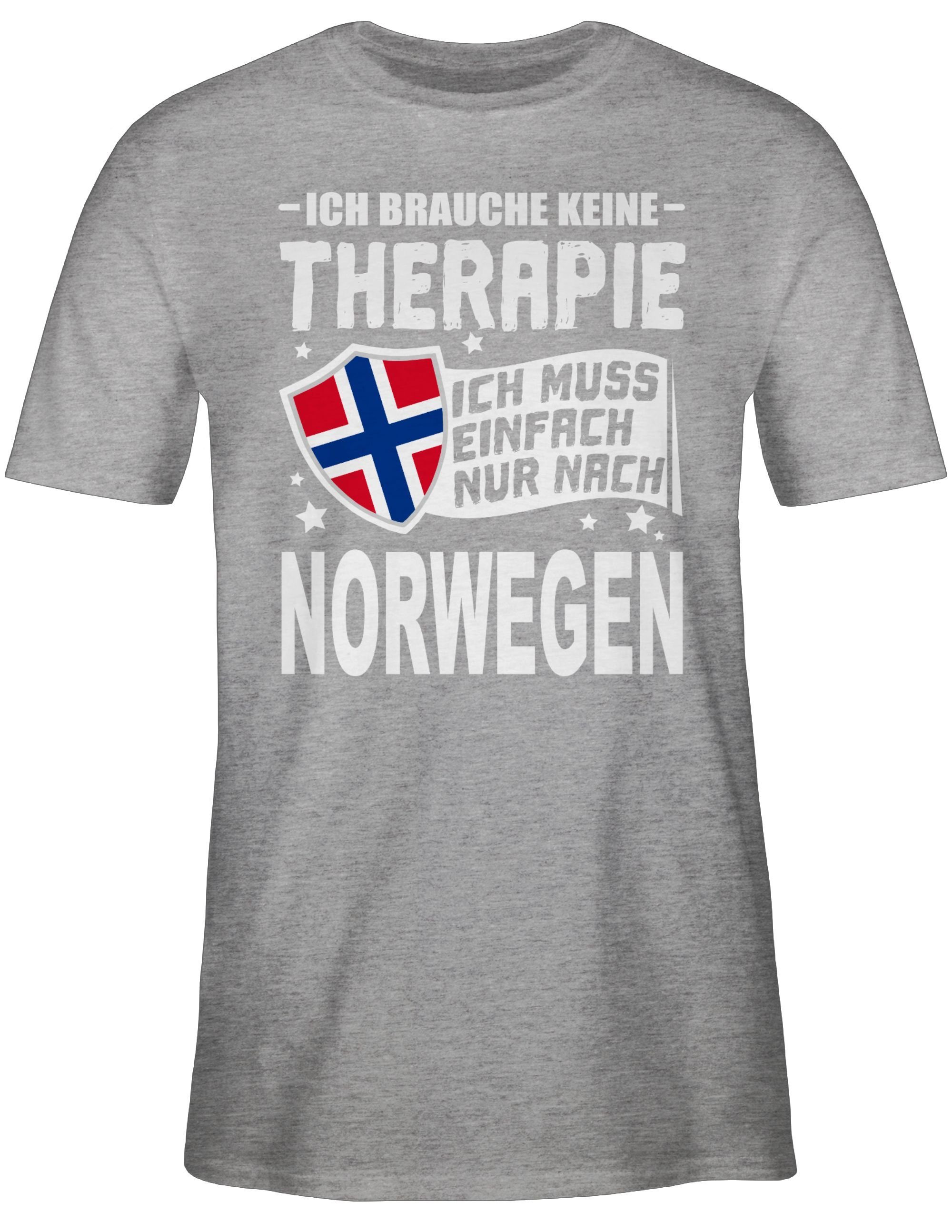 Shirtracer T-Shirt Ich brauche weiß Ich 3 Länder keine einfach nur - muss Therapie Wappen nach meliert Grau Norwegen