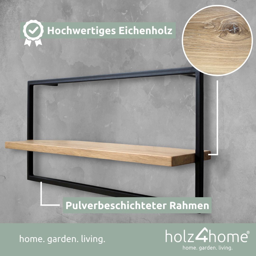 holz4home® Wandregal Eiche Hellgrau mit Metallrahmen Schwarz I Ohne Baumkan günstig online kaufen