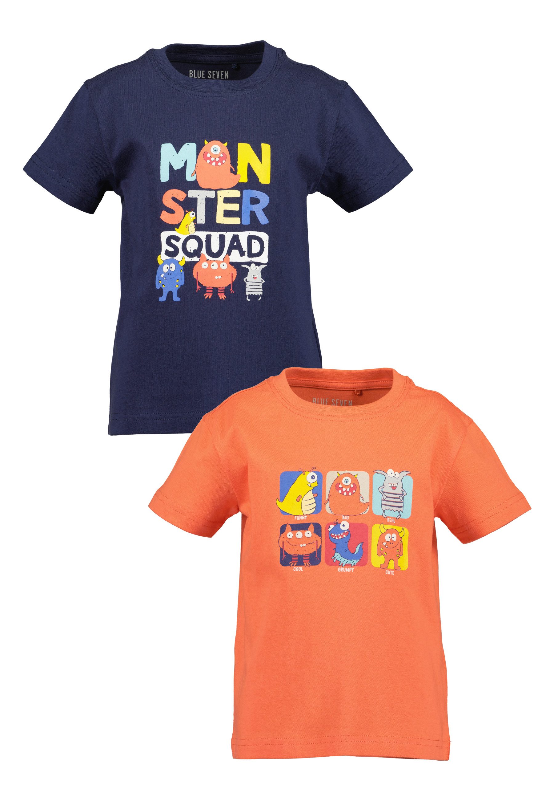 Blue Seven T-Shirt (Packung, 2-tlg) unifarben und bedruckt, mit Druckapplikationen, aus reiner Baumwolle