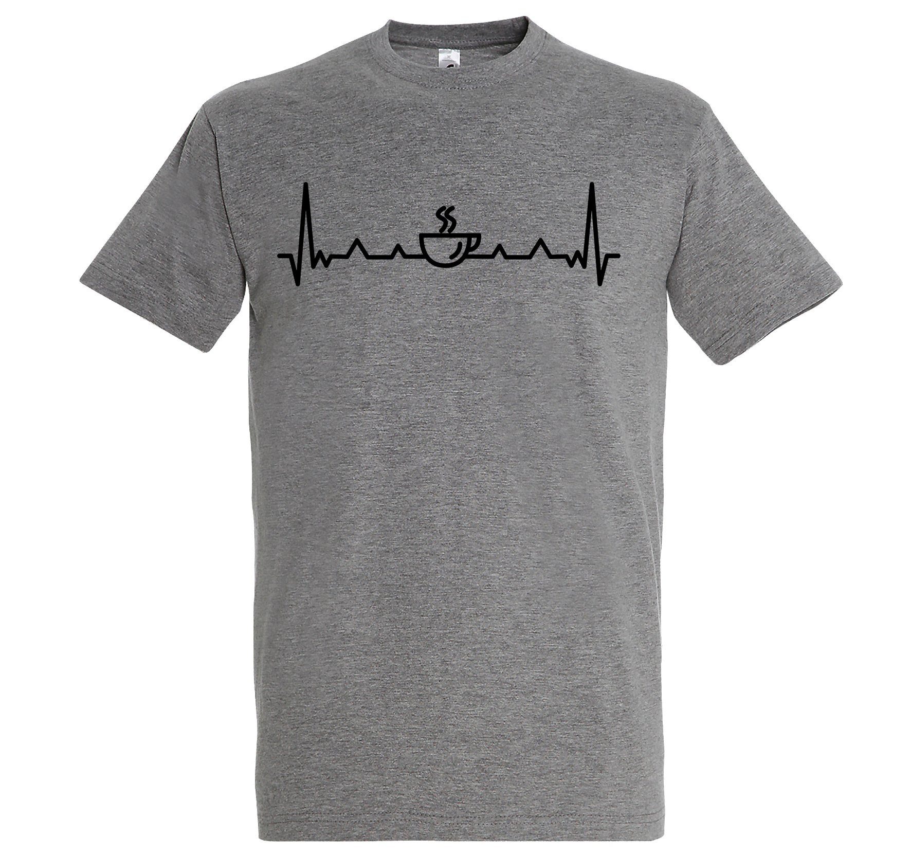Youth Designz Print-Shirt Herren T-Shirt Heartbeat Kaffee mit lustigem Logo Aufdruck Grau