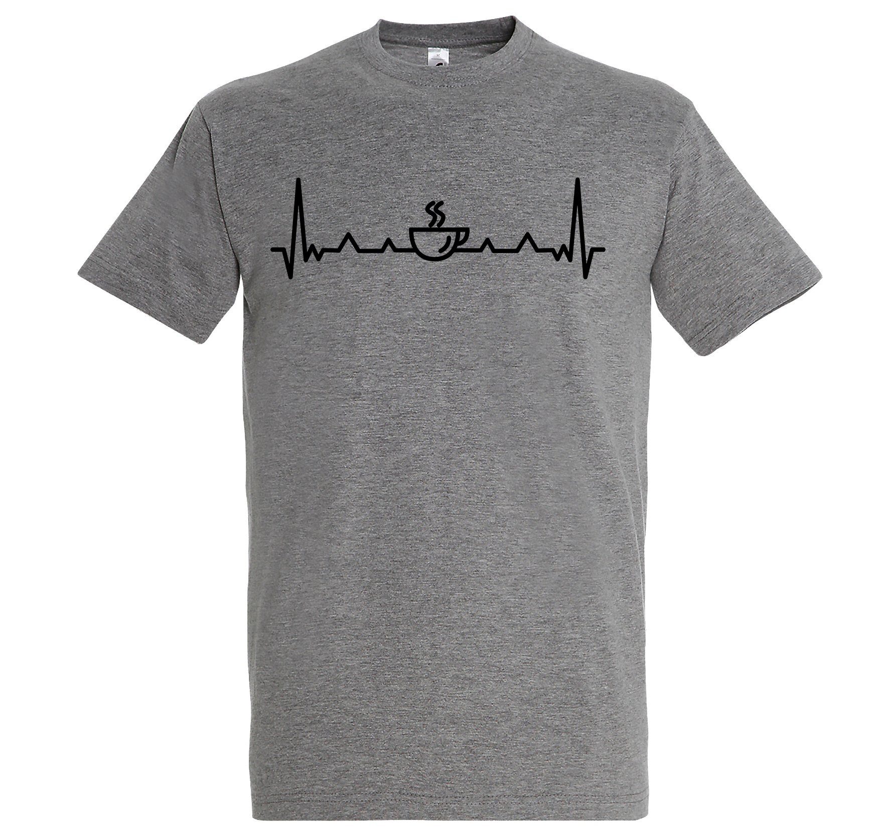 Youth Logo Grau Herren Heartbeat mit Kaffee lustigem Designz Print-Shirt Aufdruck T-Shirt