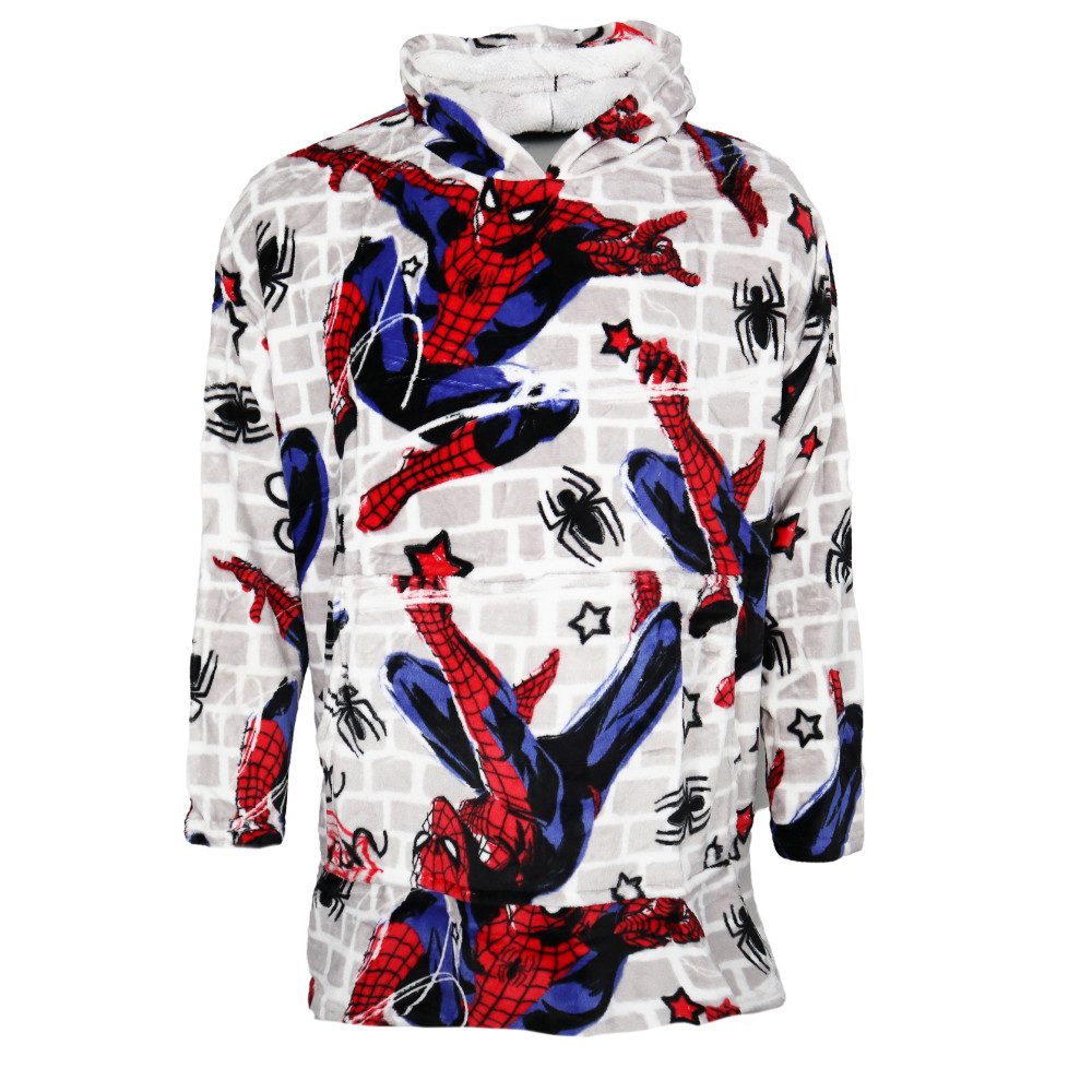 MARVEL Sweatponcho Marvel Spiderman Kuschelponcho Kuscheldecke mit Ärmeln Kapuze XS-L Bauchtasche