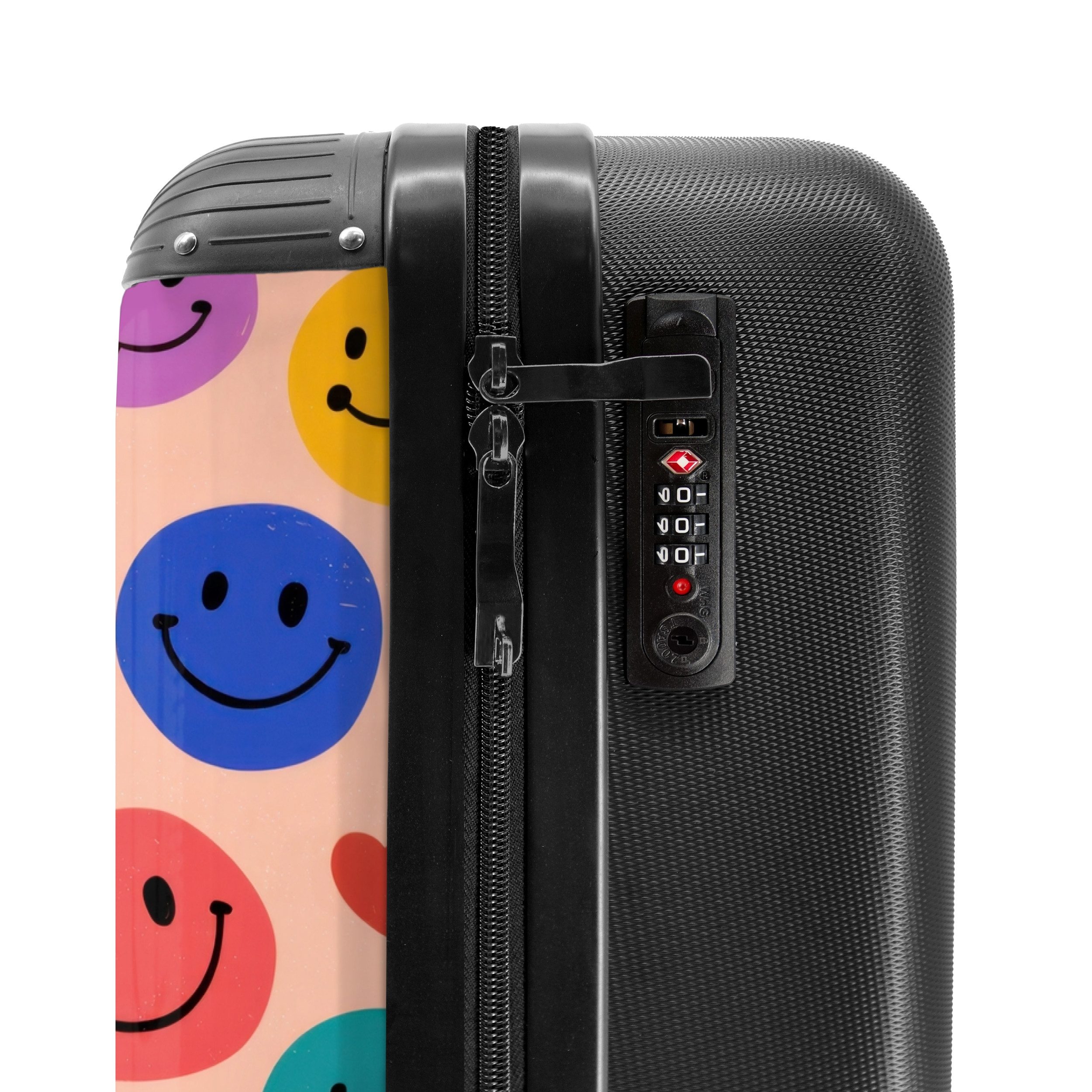 NoBoringSuitcases.com© Kinderkoffer Muster aus bunten Smiley-Gesichtern 55x35x20cm, Kinder Koffer Klein, Trolley Handgepäck, Reisekoffer – Bild 5 von 5