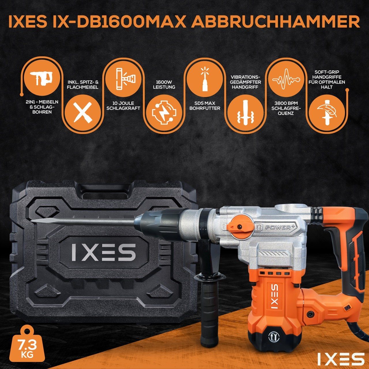 IX-DB1600Max Schlaghammer, 1600W IXES Scheppach Bohrhammer Bohrhammer SDSMAX 230 Stemmhammer V 10J