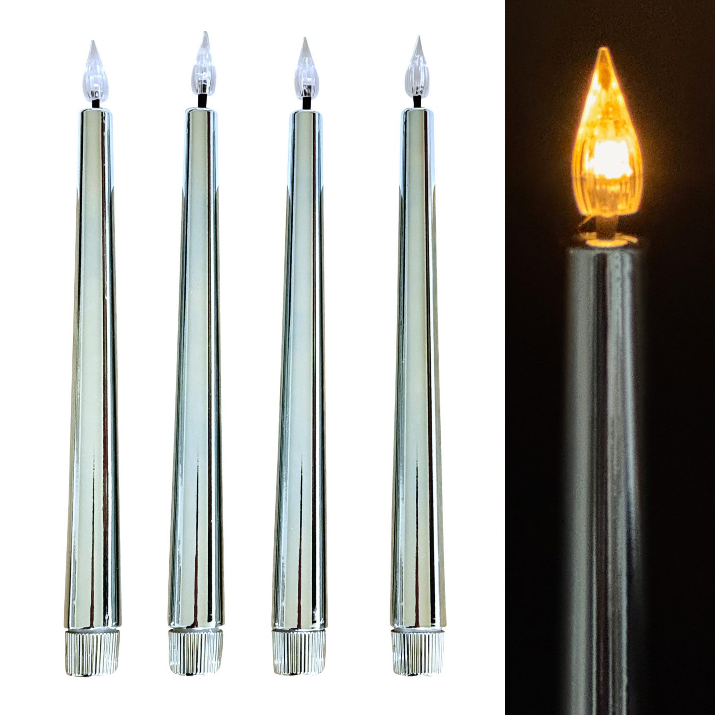 Online-Fuchs LED-Kerze 4 LED Stabkerzen im Metallic-Design mit Acrylflamme günstig online kaufen