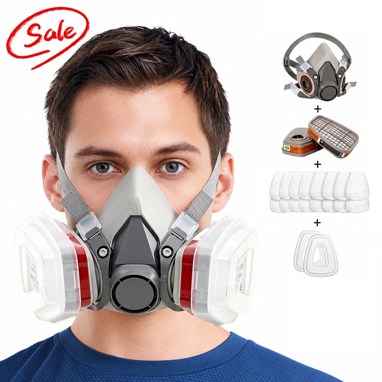 ibettertec Atemschutz-Vollmaske 17-in-1 Vollgesichts-Atemschutzmaske 6200, Sprühfilter, Sprühfilter, Chemikalienschutz, für Heimwerker