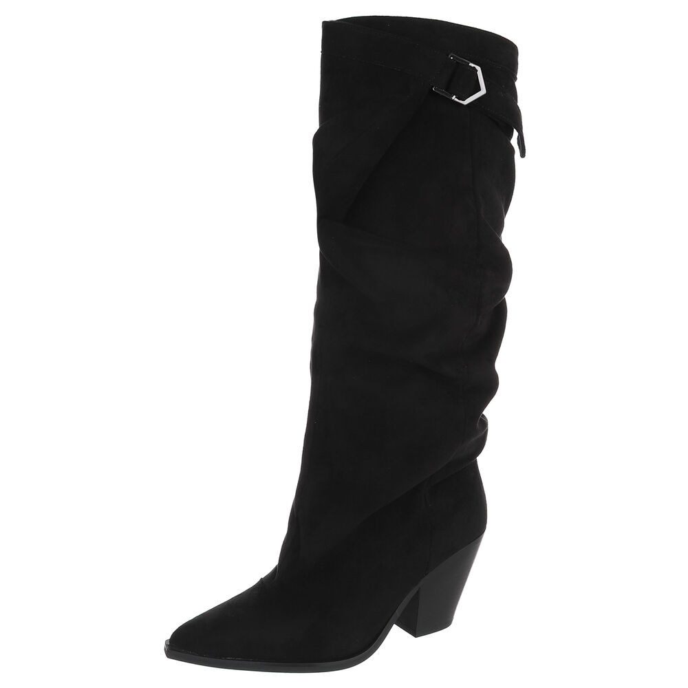 Ital-Design Damen Stiefel Veloursleder-Optik Blockabsatz High Shaft Westernstiefel (92214382) Blockabsatz Stiefel in Schwarz
