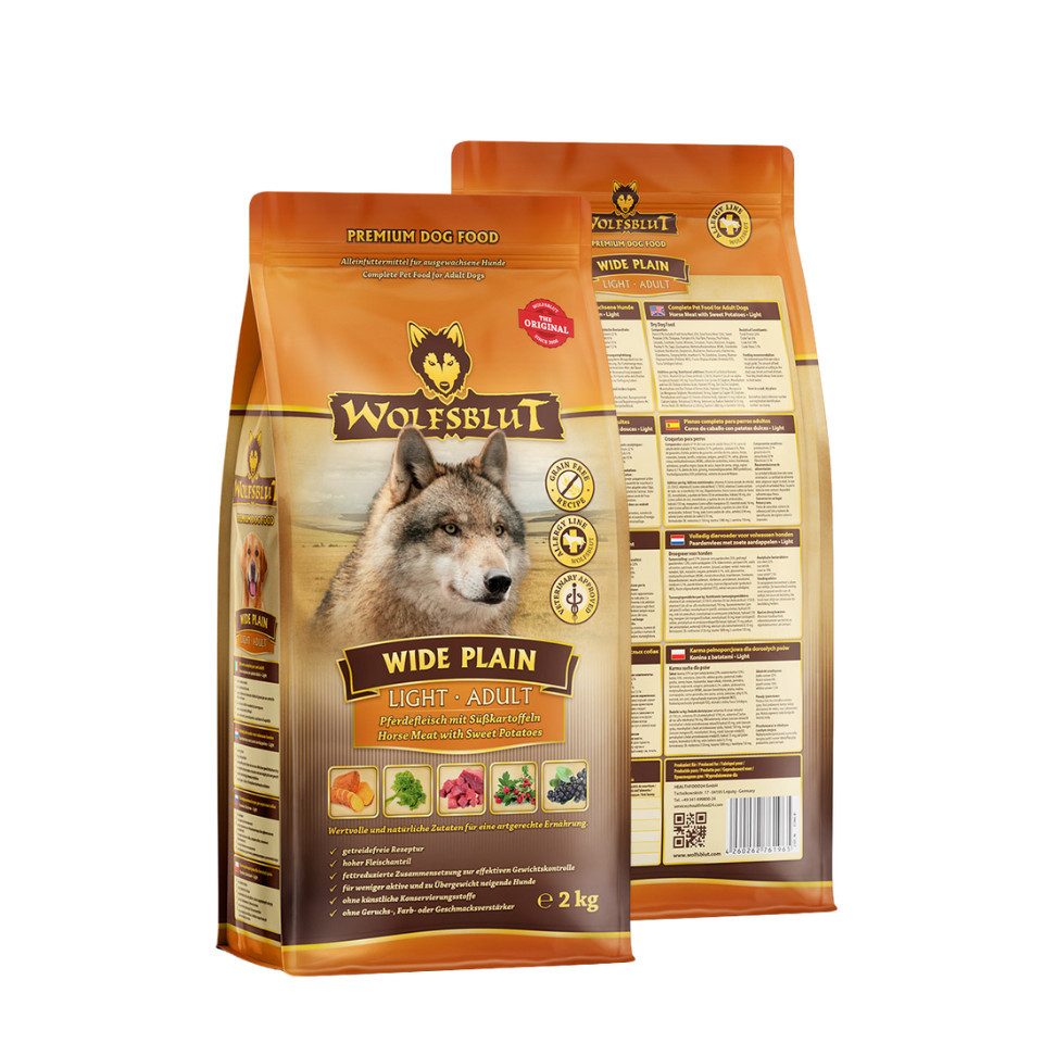 Wolfsblut Wide Plain Light - getreidefreies Trockenfutter mit Pferd, Trockenfutter für: Hunde