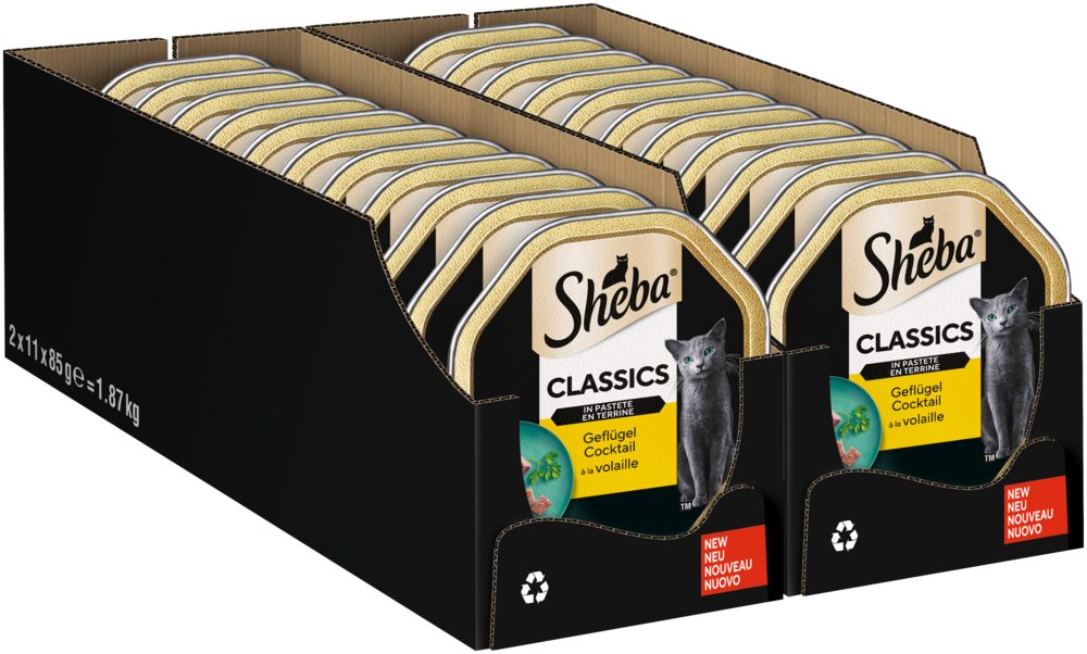 Sheba SHEBA® Schale Classics in Pastete mit Geflügel Cocktail 2 x 11 x 85g, Nassfutter für: Katze