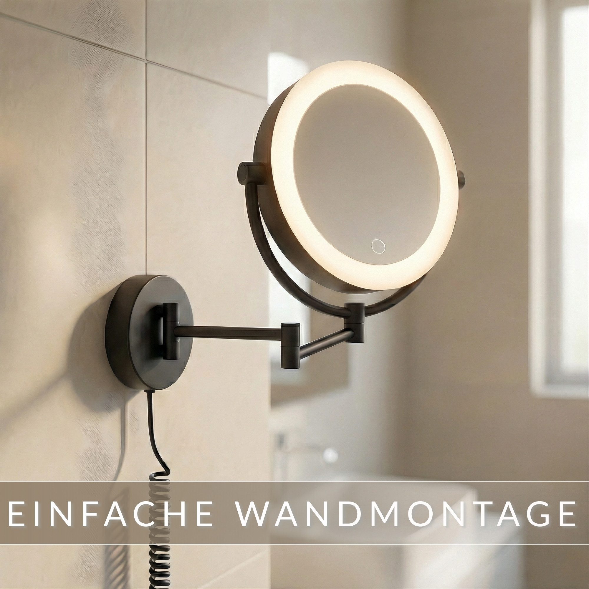 Libaro Kosmetikspiegel mit Beleuchtung und Vergrößerung TOKIO 2 seitig 5-fach / 10-fach XXL, Schminkspiegel mit Licht LED beleuchtet Wandmontage, extra groß