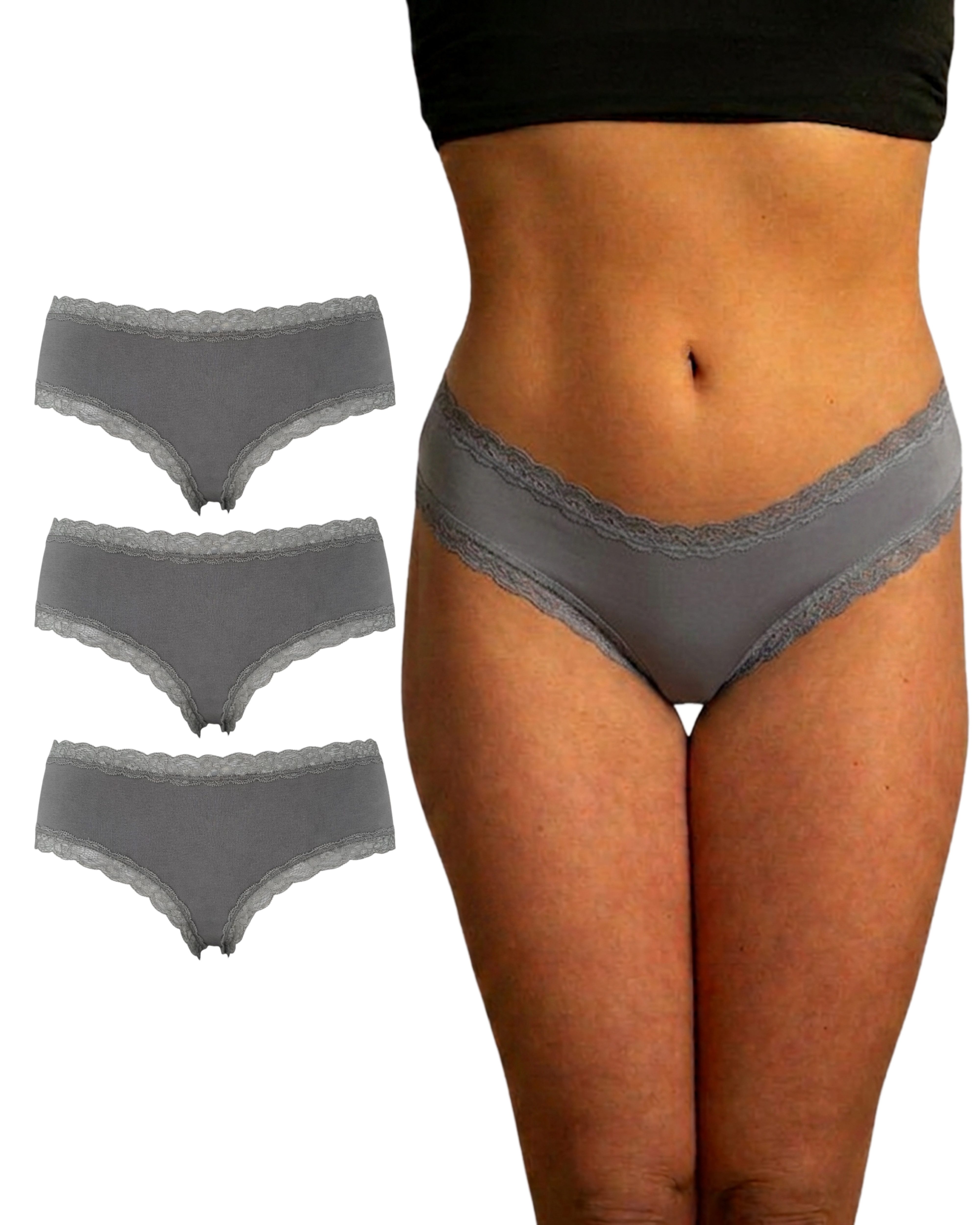 Benonetti Slip Brazilian Damen Slips mit zarter Spitze – sinnlich, weich & bequem (3er Pack, 3er Set) mit Spitze, bequeme Baumwolle, sanft zur Haut, hoher Tragekomfort