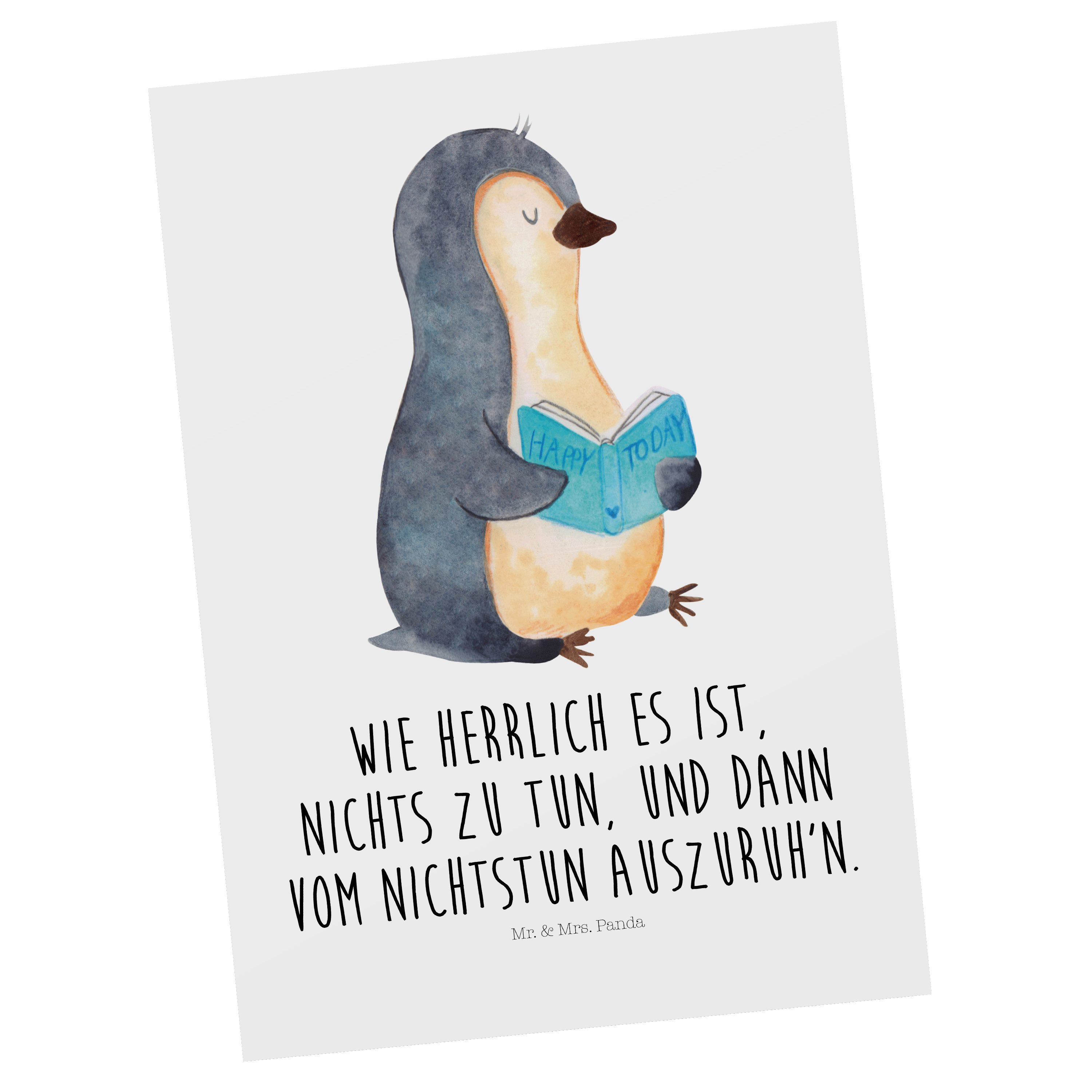 Mr. & Mrs. Panda Postkarte Pinguin Buch - Weiß - Geschenk, Bücherwurm, Einladung, Geschenkkarte