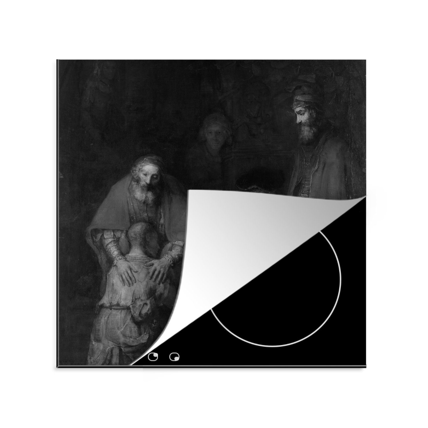 MuchoWow Herdblende-/Abdeckplatte Die Rückkehr des verlorenen Sohnes - Gemälde von Rembrandt van Rijn, Vinyl, (1 tlg), 78x78 cm, Ceranfeldabdeckung, Arbeitsplatte für küche