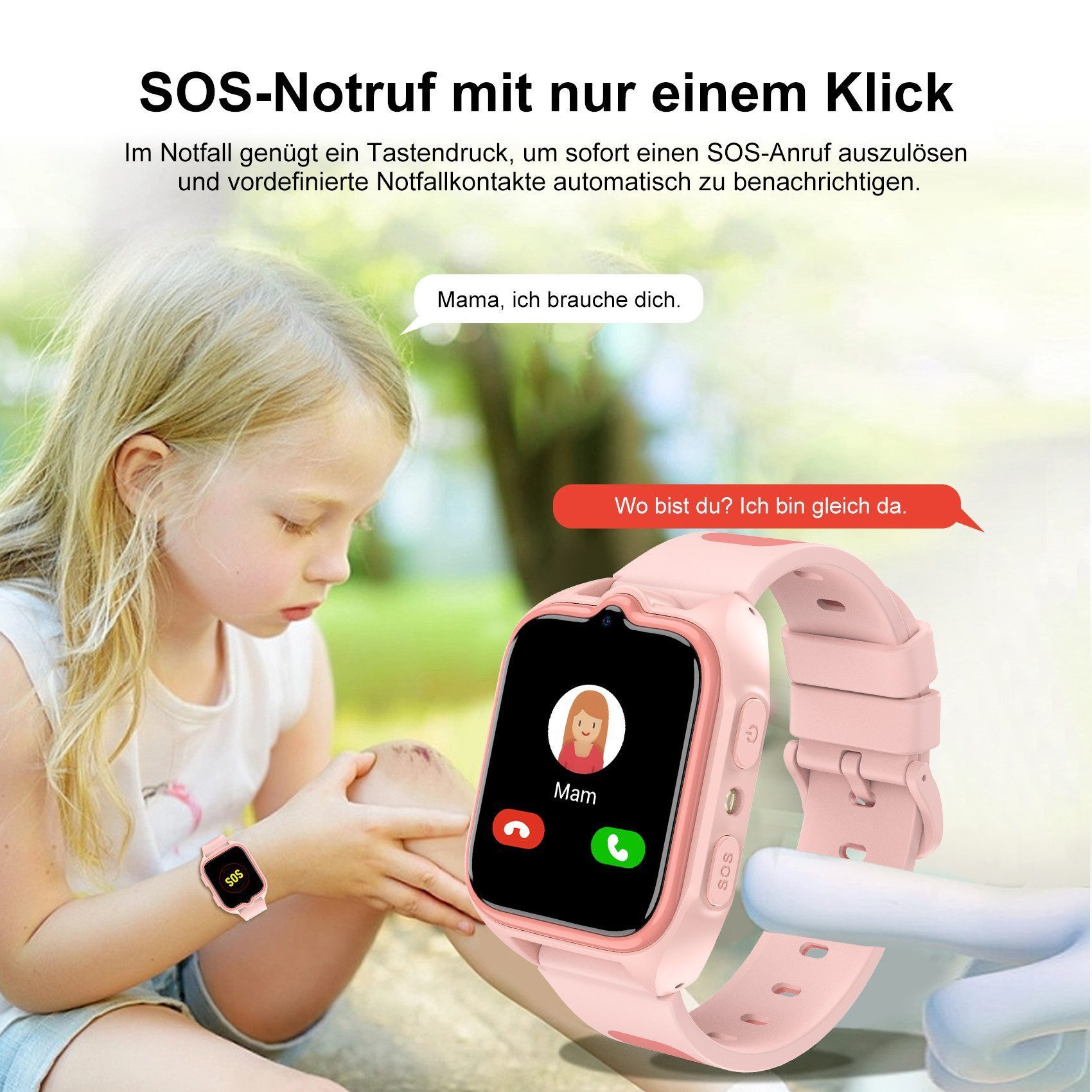 blackview Jungen und Mädchen 5-16 Jahren 4G kinder watch mit Telefon, SOS, GPS Smartwatch