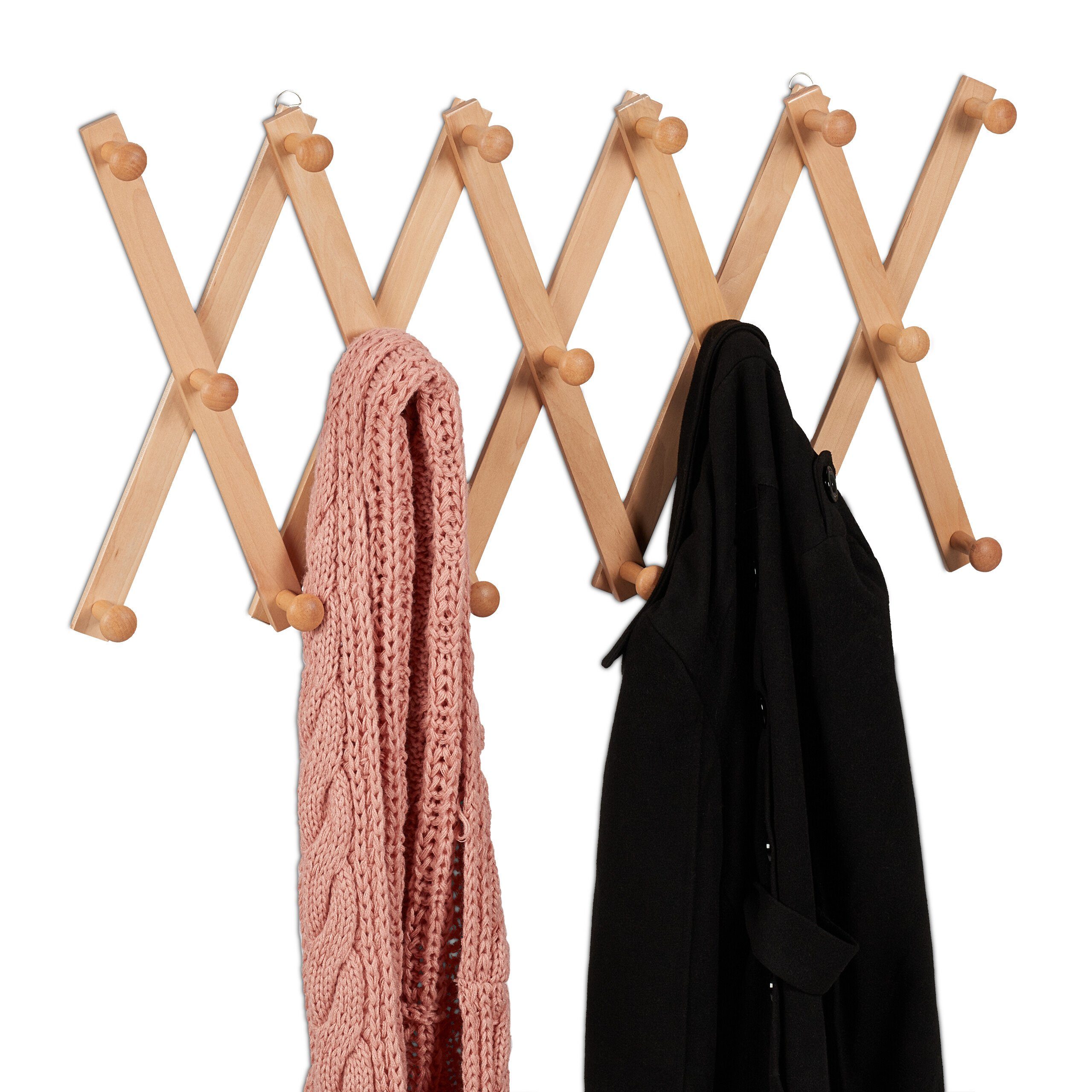 relaxdays Wandgarderobe Ausziehbare Wandgarderobe aus Holz günstig online kaufen