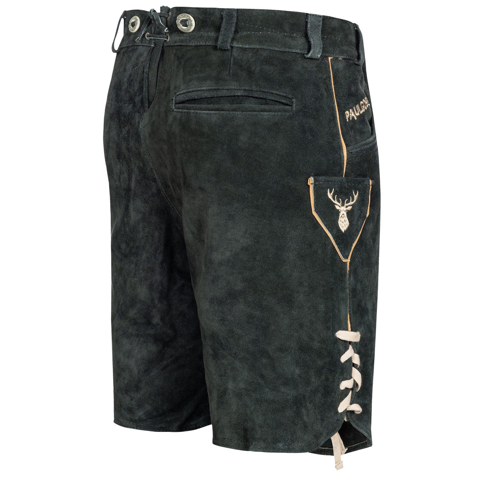 PAULGOS Trachtenhose Herren Lederhose Kurz mit Trägern 100% Echtleder - HK5