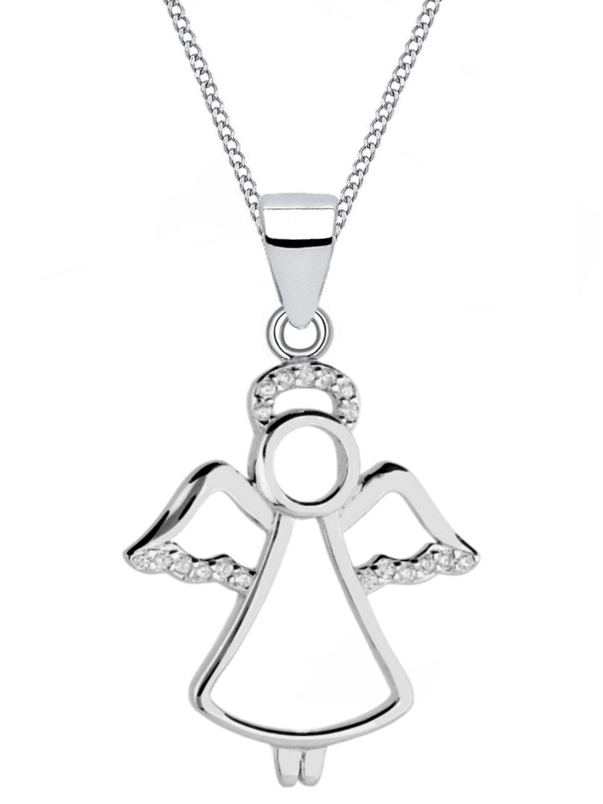 Goldene Hufeisen Kette mit Anhänger Halskette Kinder Engel 925 Silber Anhänger Mädchen Echtschmuck, 925 Sterling Silber mit Zirkonia, Silberschmuck für Kinder