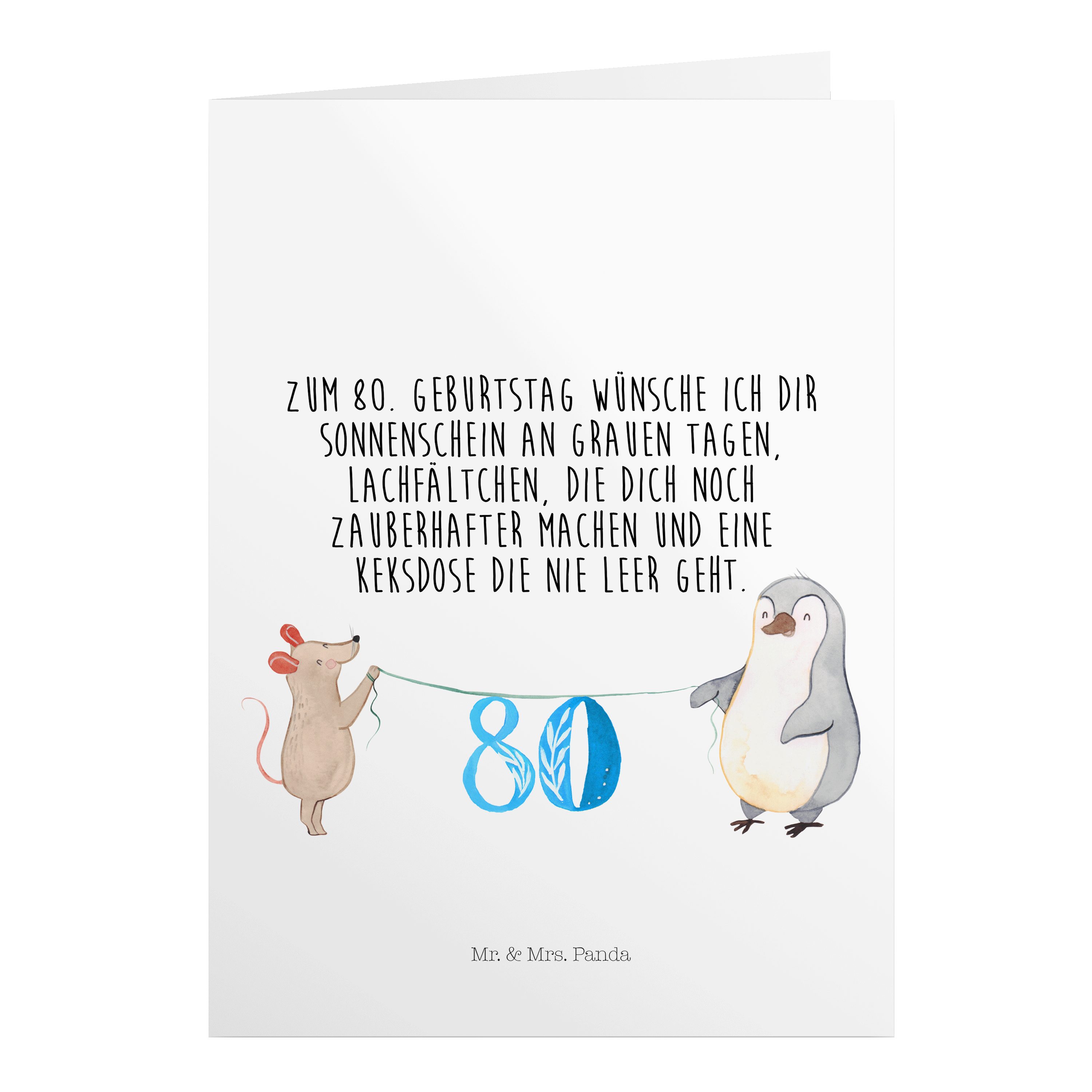 Mr. & Mrs. Panda Geburtstagskarten 80. Geburtstag Maus Pinguin - Weiß - Geschenk, Klappkarte, Hochzeitsk