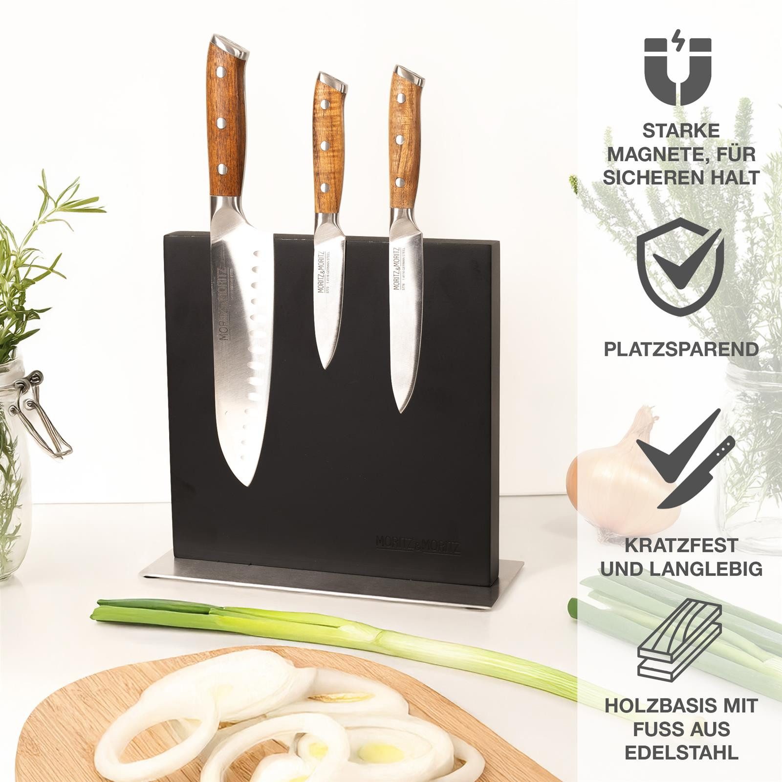 Moritz & Moritz Magnet-Messerblock Messerblock magnetisch, schwarz (1tlg), Magnetisch mit Edelstahlboden