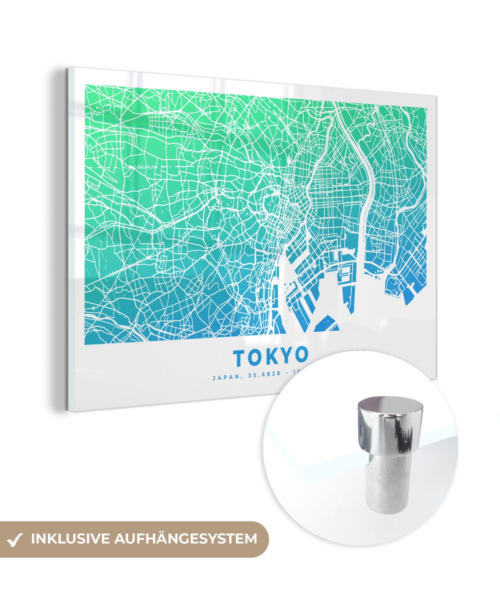 Acrylglasbilder - Stadtplan, Schlafzimmer MuchoWow Japan Acrylglasbild Wohnzimmer - & St), (1 Tokio