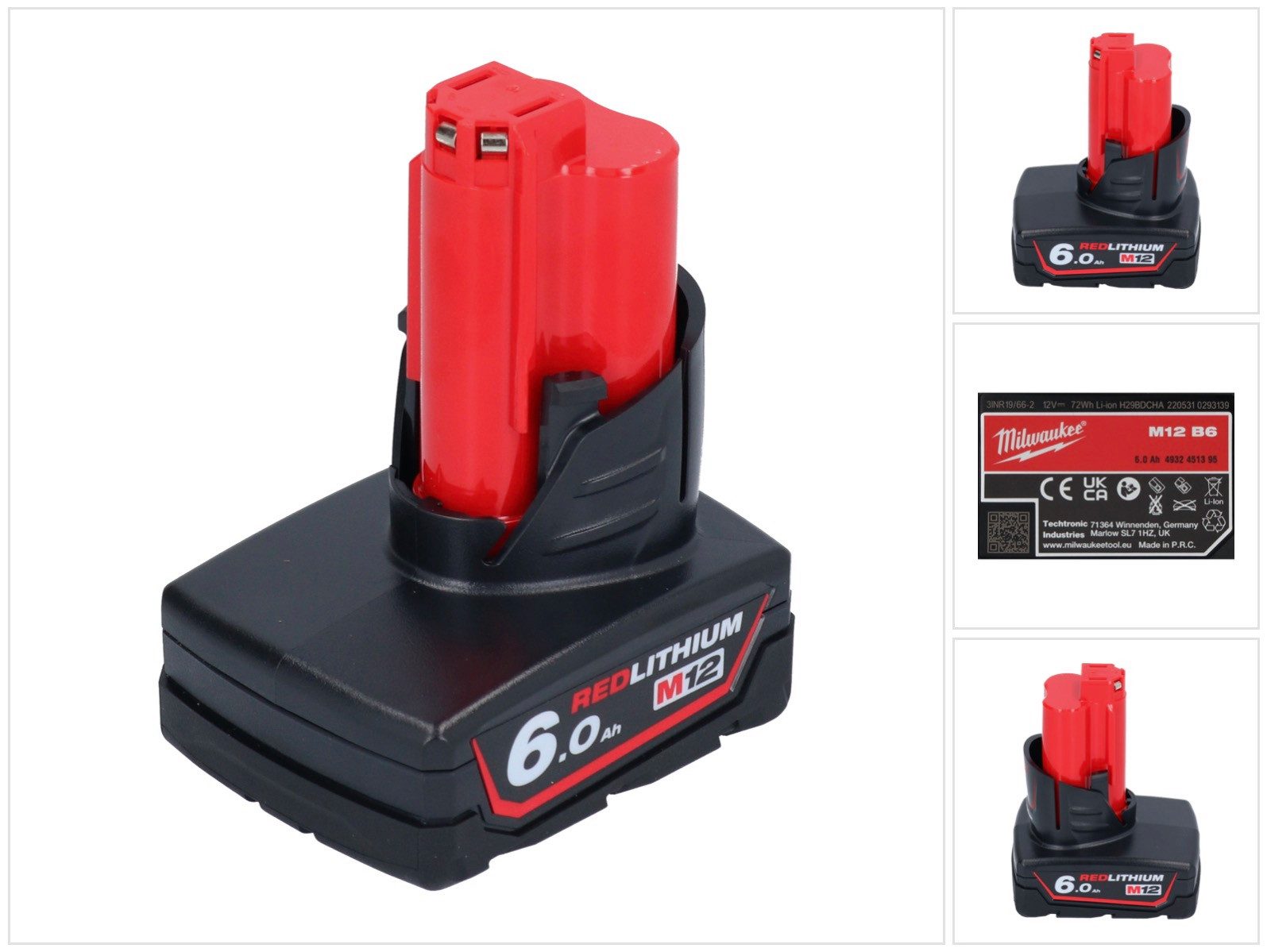 Milwaukee M12 B6 12 V 6,0 Ah / 6000 mAh Li-Ion Einschub Akku (4932451395) Akkupacks