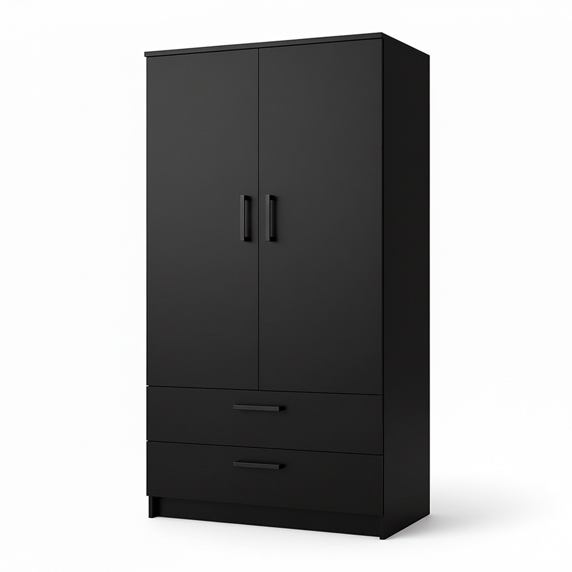 Masseno Drehtürenschrank DOVI 90 cm Kleiderschrank 2 Türen und 2 Schubladen Schwarz