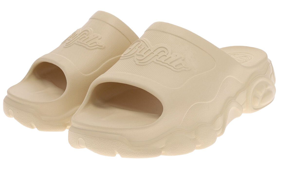 Buffalo CLD SLIDE Beige Zehentrenner Vegane Damen Sandale mit 5 cm hohem Absatz