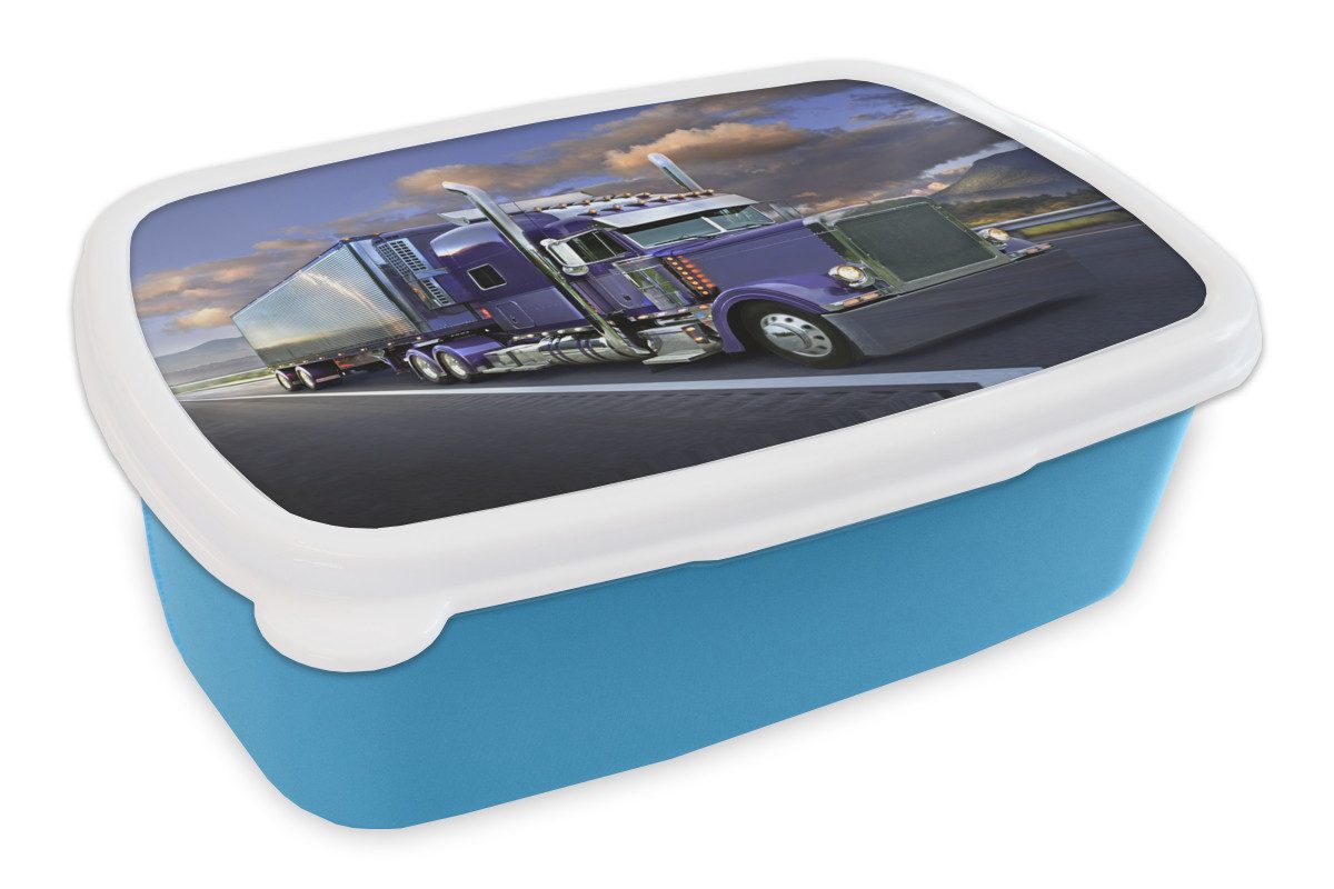 MuchoWow Lunchbox Violettfarbener Lkw, Kunststoff, (2-tlg), Brotdose, Lunchbox, Brotbox für Kinder und Erwachsene