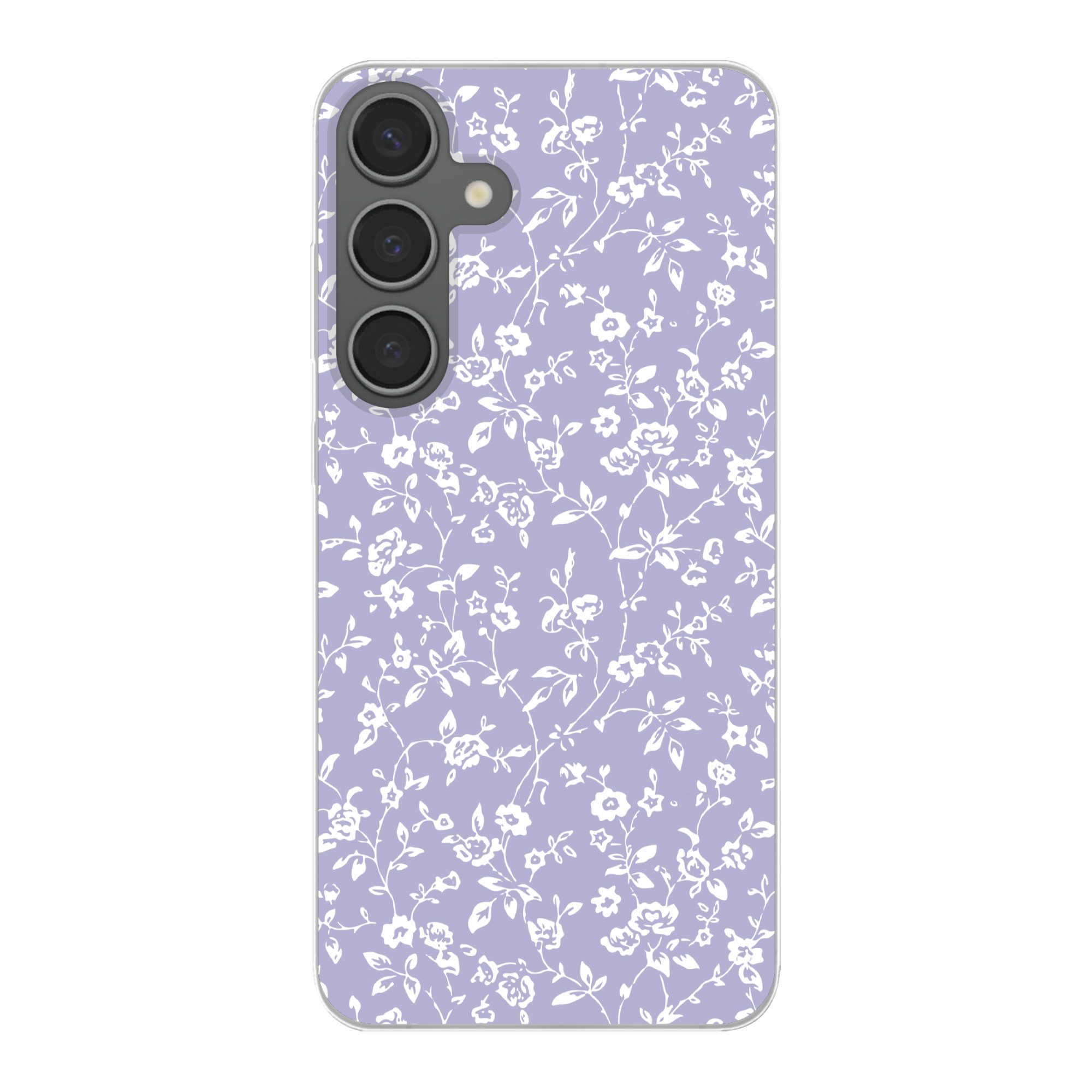 MuchoWow Handyhülle für Samsung Galaxy S24 Plus Florales Muster - Lila - Weiß - Blumen, Phone Case, Silikon, Schutzhülle Dünn