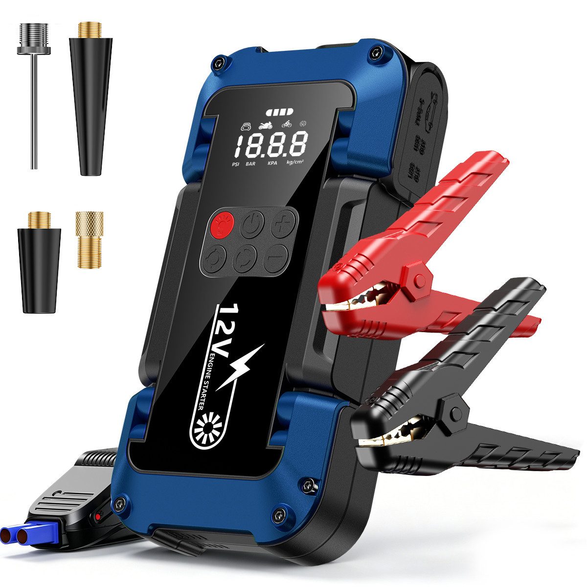 AeroAxis 26800 mAh Starthilfe Powerbank 4000A 150PSI Kompressor Starthilfegerät Autobatterie-Ladegerät (Set, Auto Starthilfe LED-Taschenlampe, großen Bildschirm, Jumper Bildschirm)