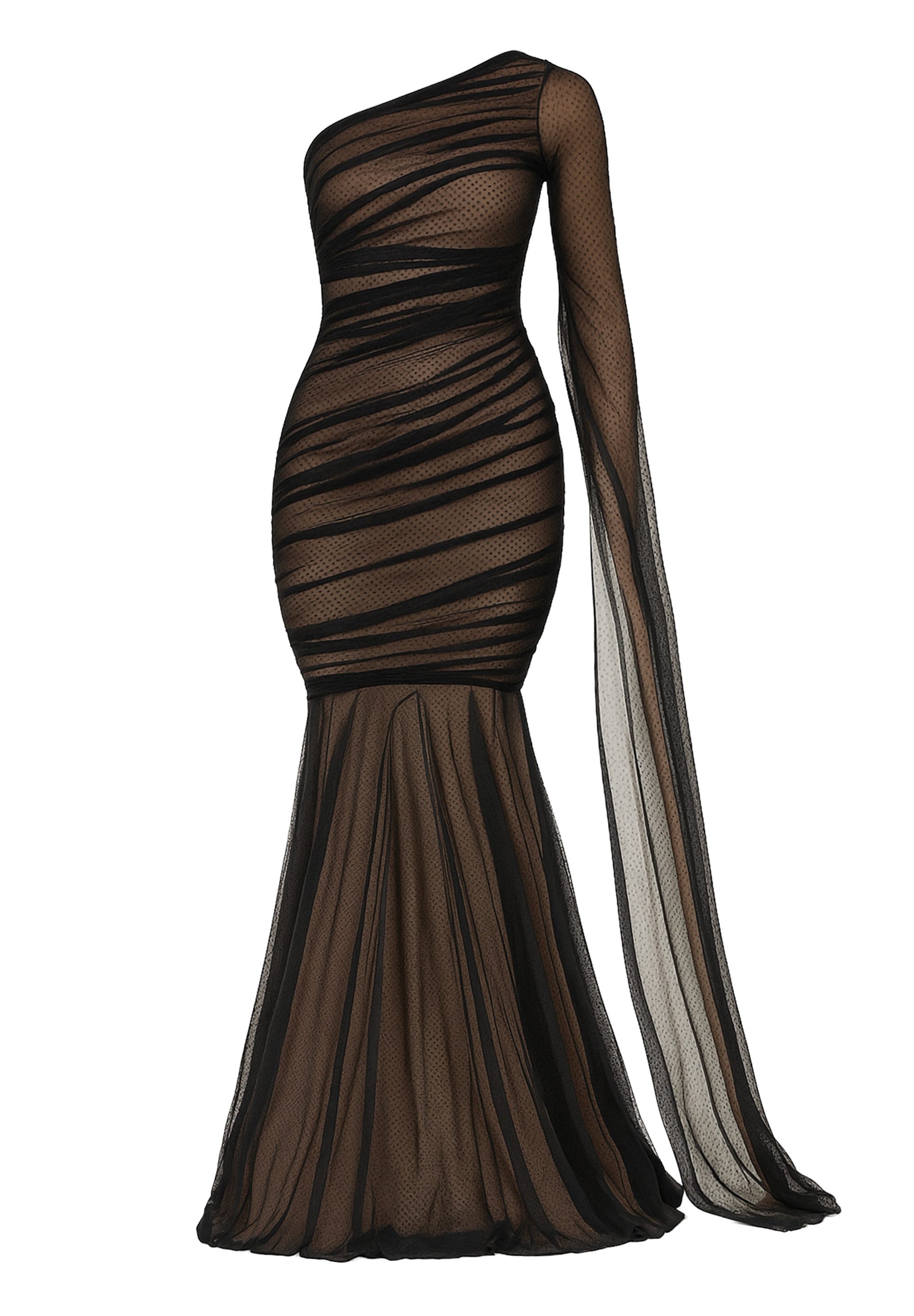 Goddiva Maxikleid Gathered One Sleeve Angel Wing Mermaid Maxi Dress langes günstig online kaufen