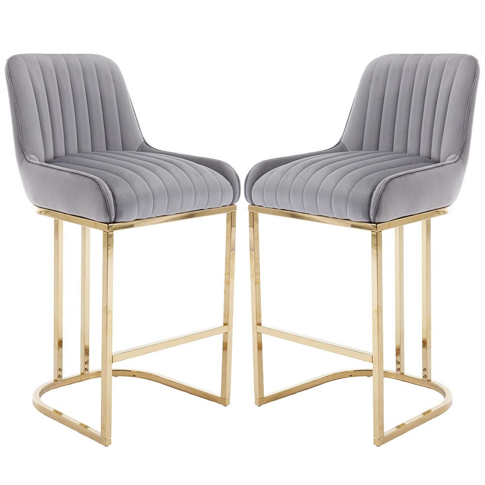 Barhocker Samt 2/4er Set Küchenhocker mit Lehne