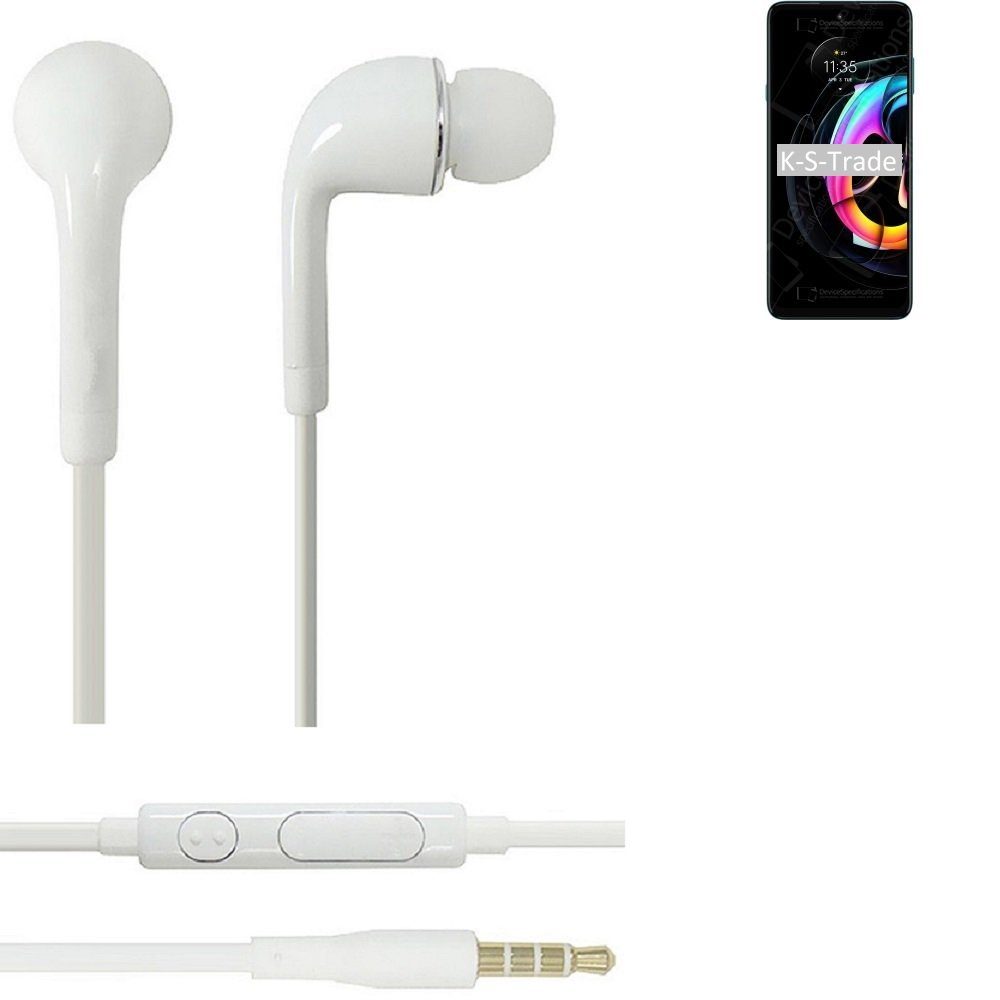 K-S-Trade für Motorola Edge 20 Lite In-Ear-Kopfhörer (Kopfhörer Headset mit Mikrofon u Lautstärkeregler weiß 3,5mm)