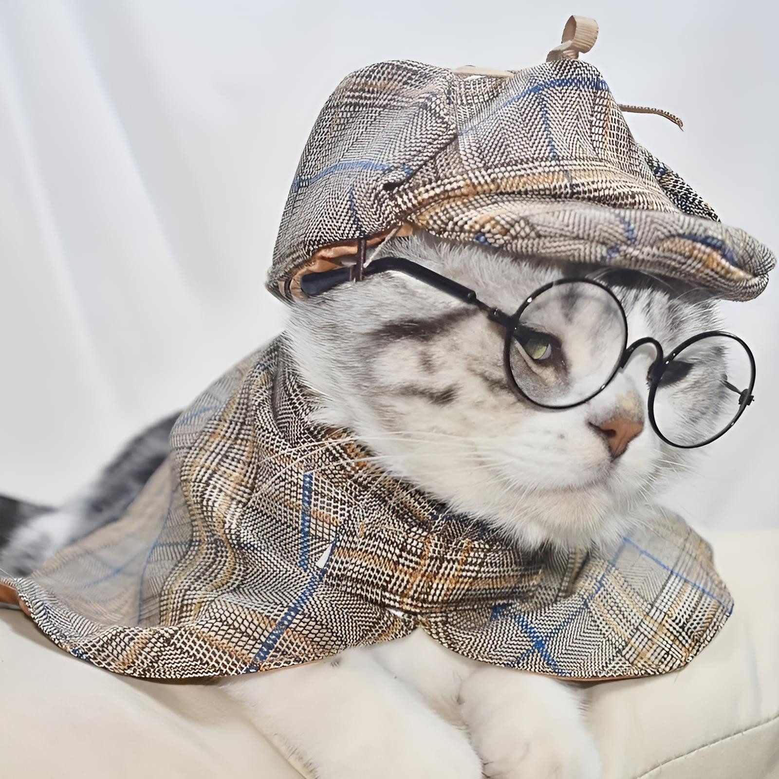 Corimori Hundekostüm Super Süßes Detektiv-Kostüm für Hund & Katze, Sherlock-Style Haustier-Verkleidung mit britischem Umhang & Hut