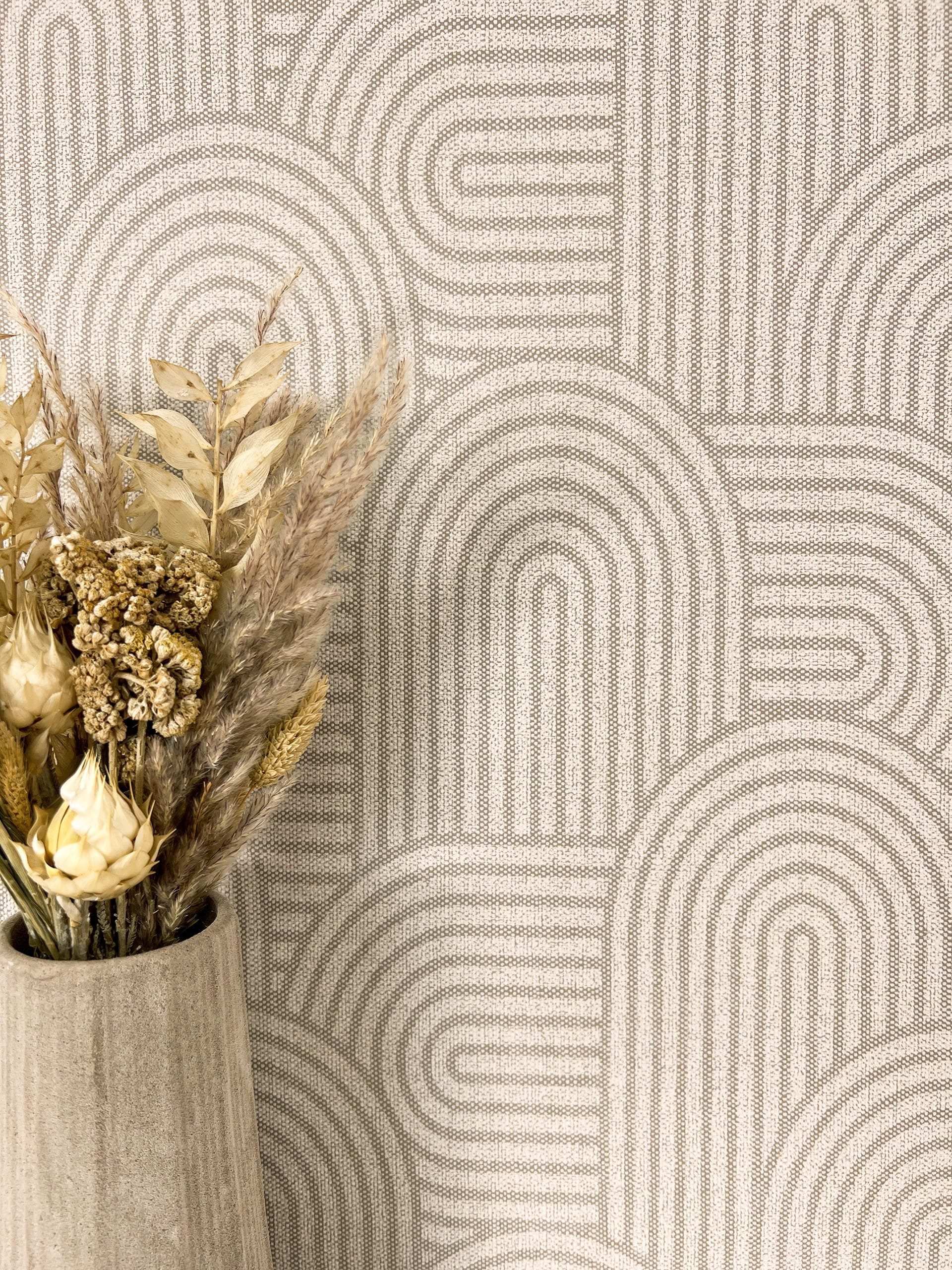 Newroom Vliestapete, Taupe Tapete Boho Linien - Mustertapete Boho Tapete Du günstig online kaufen