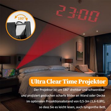 Novzep Projektionswecker Ultraklarer Zeitprojektor – LED-Farbbildschirm, 180°-Drehung, 4-in-1-Wecker