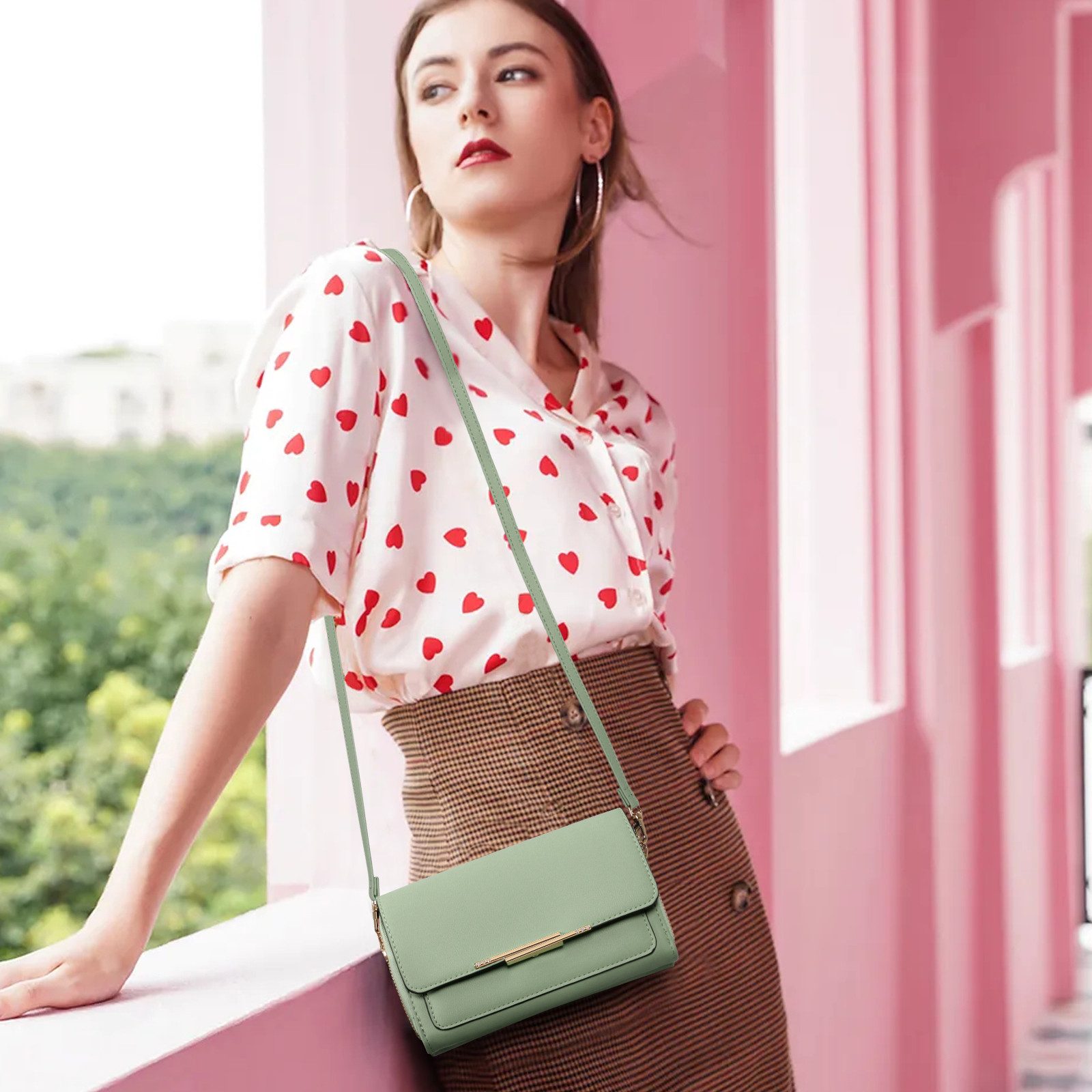 TAN.TOMI Umhängetasche Klein Damen Handy Umhängetasche, Handytasche zum Umhängen, Crossbody Schultertasche mit Kartenschlitz Verstellbar Schultergurt