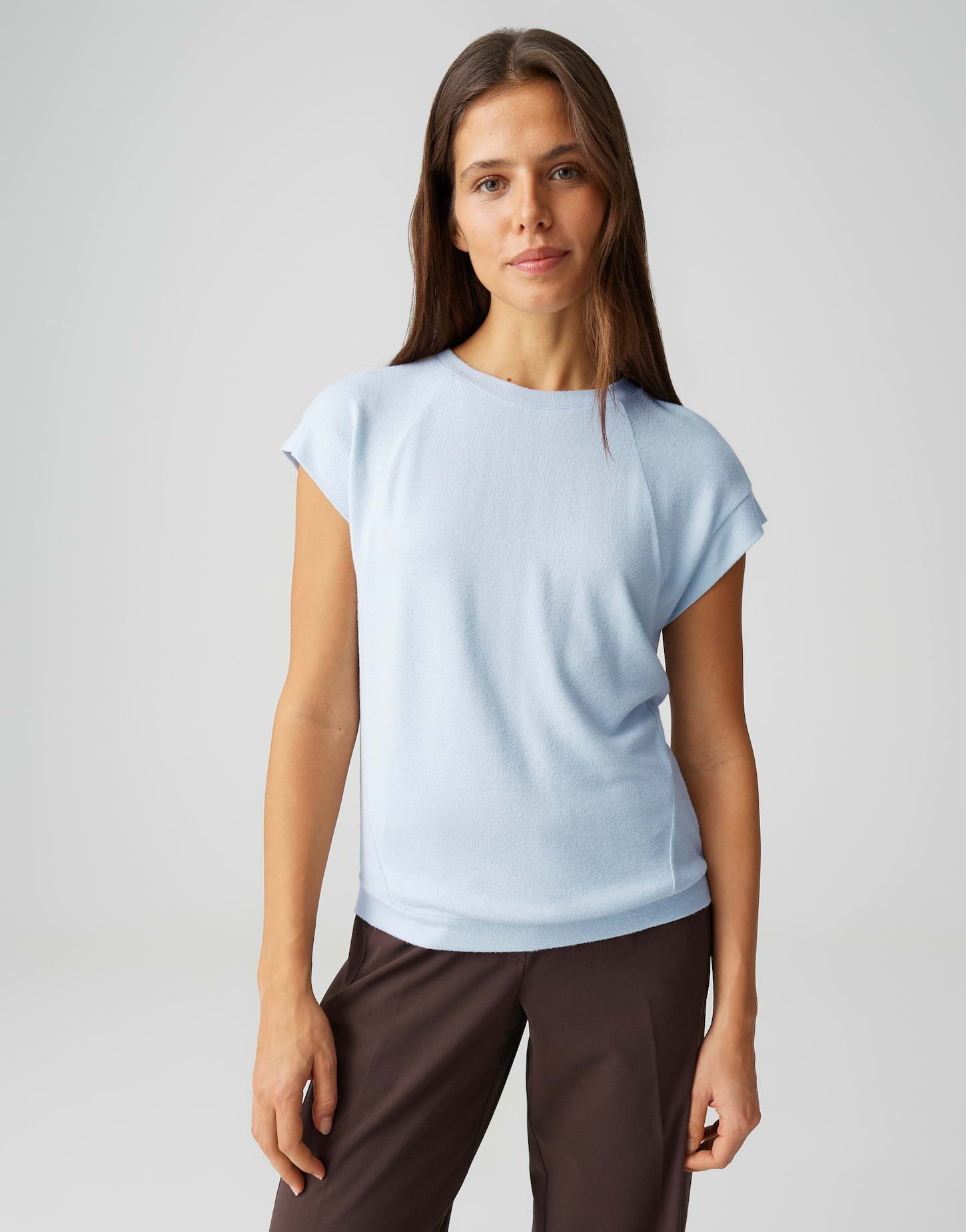 OPUS Kurzarmshirt Jerseyshirt aus ECOVERO™ Viskosemix Weiche Oberfläche, Pull-on, breiter Saum