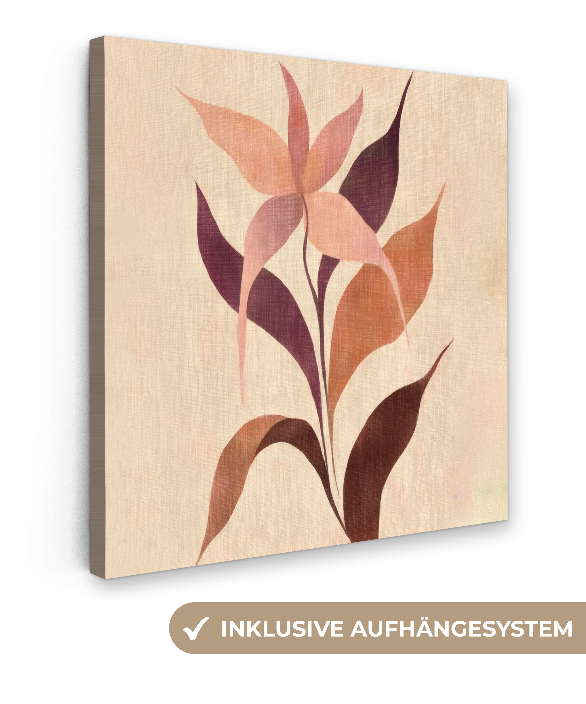 Leinwandbild Minimalistisch - Blume - Blätter - Beige